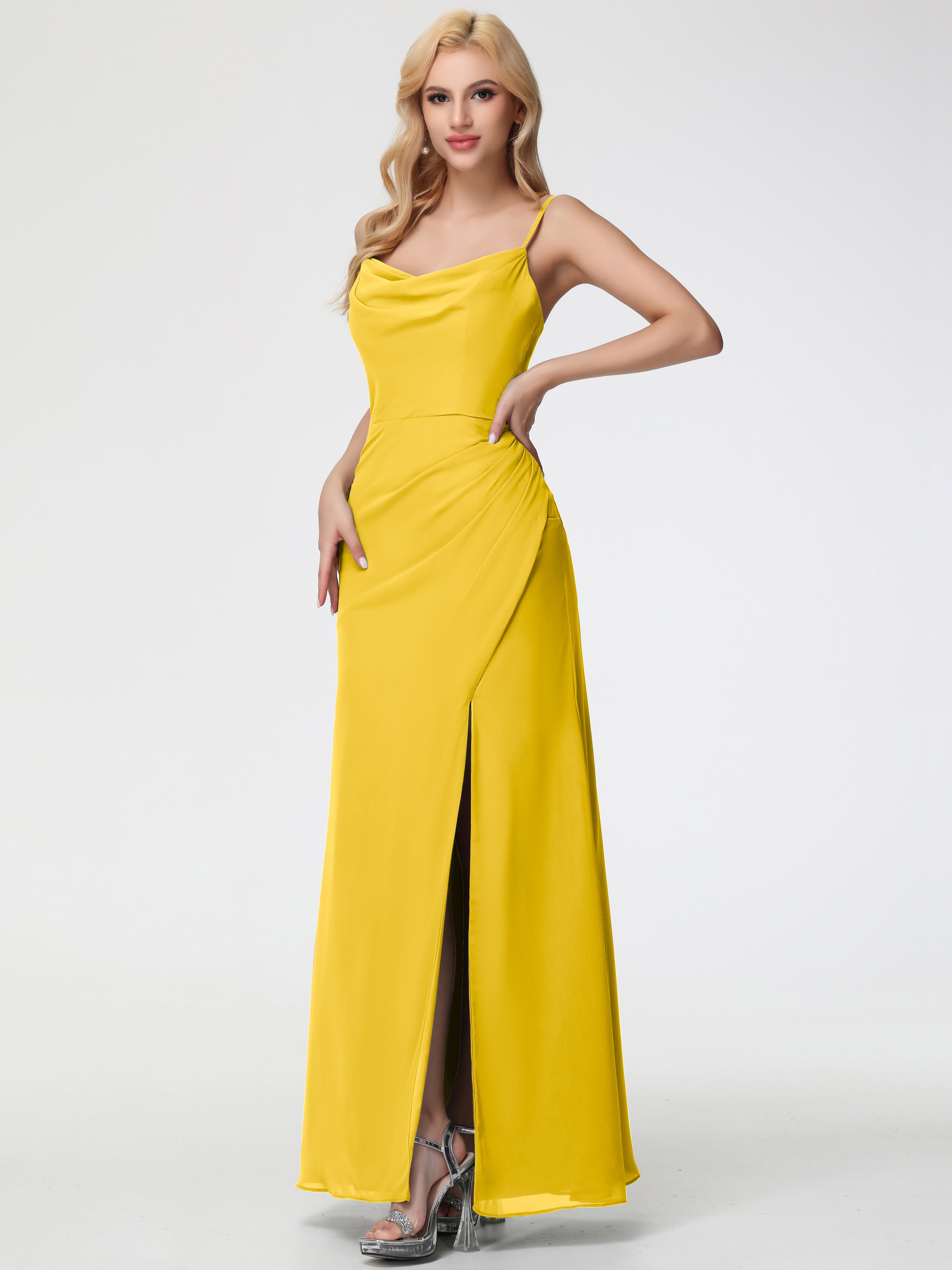 Cowl Sheath/Column Spaghetti Straps Chiffon Bridesmaid Dresses