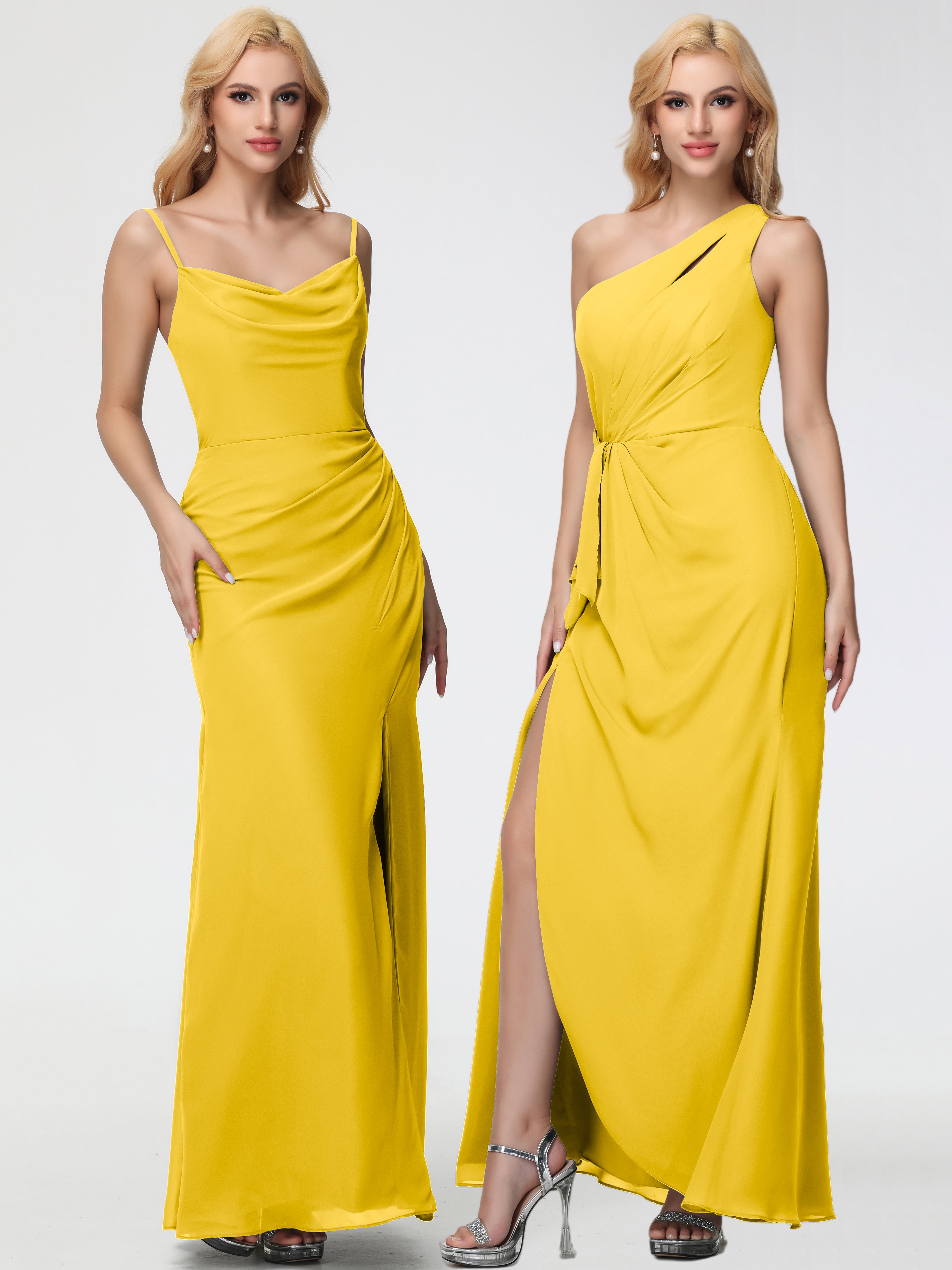 Cowl Sheath/Column Spaghetti Straps Chiffon Bridesmaid Dresses