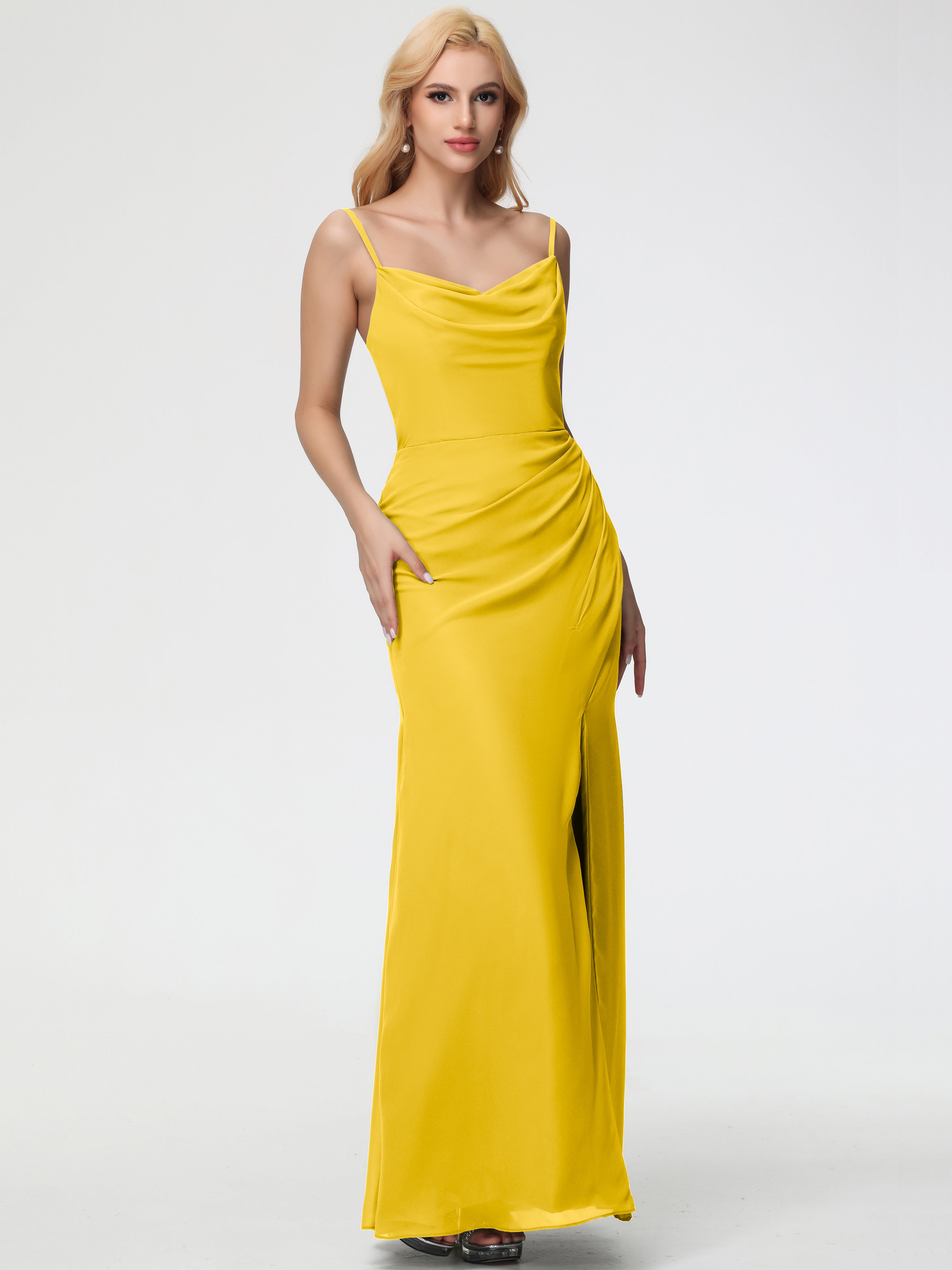 Cowl Sheath/Column Spaghetti Straps Chiffon Bridesmaid Dresses
