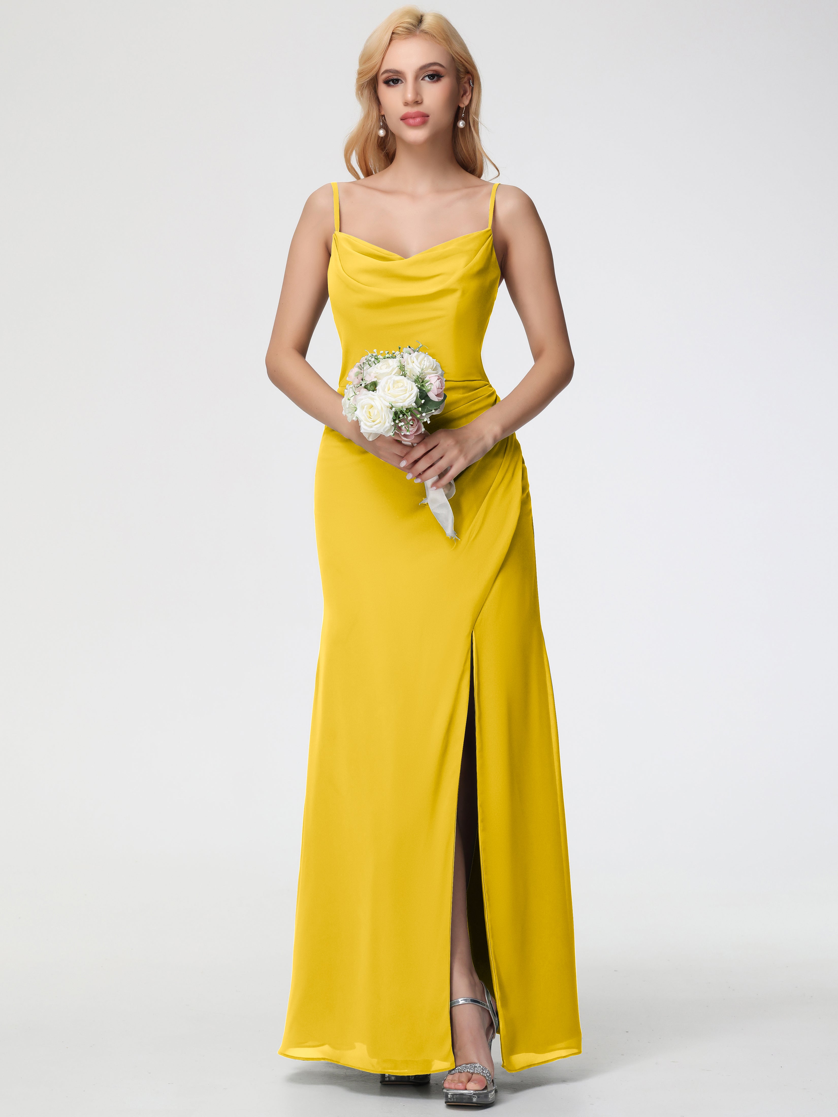 Cowl Sheath/Column Spaghetti Straps Chiffon Bridesmaid Dresses