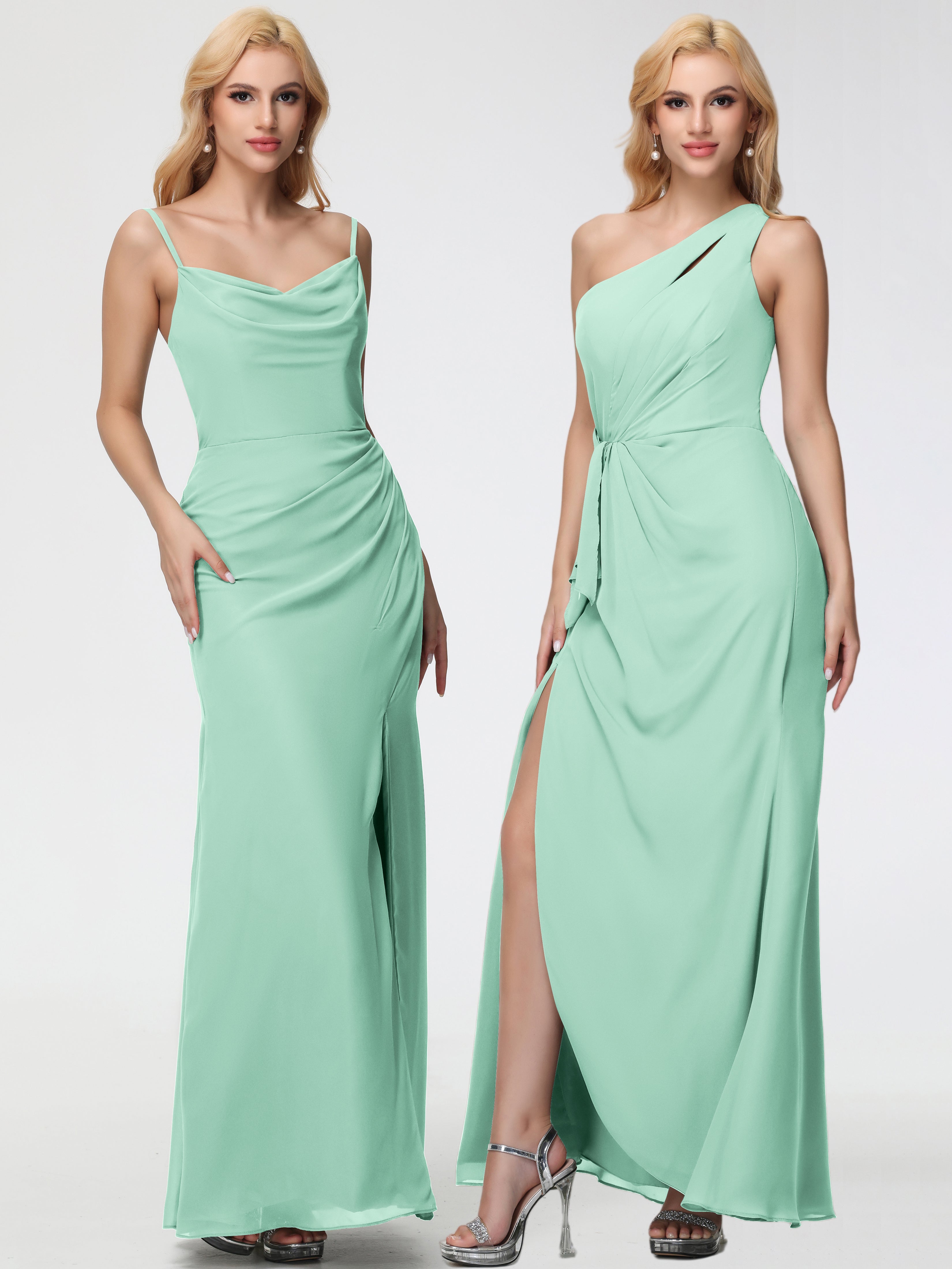 Cowl Sheath/Column Spaghetti Straps Chiffon Bridesmaid Dresses