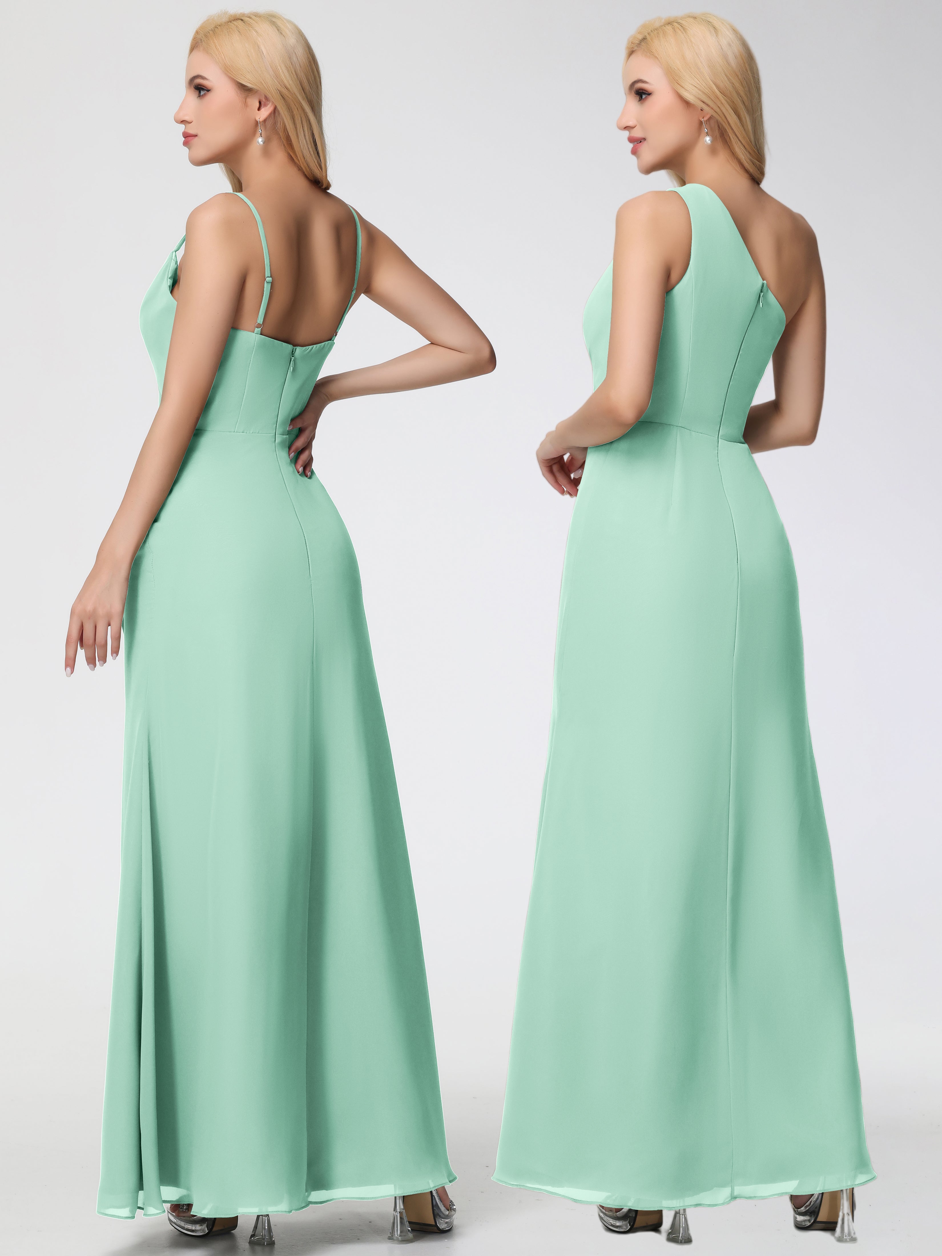 Cowl Sheath/Column Spaghetti Straps Chiffon Bridesmaid Dresses