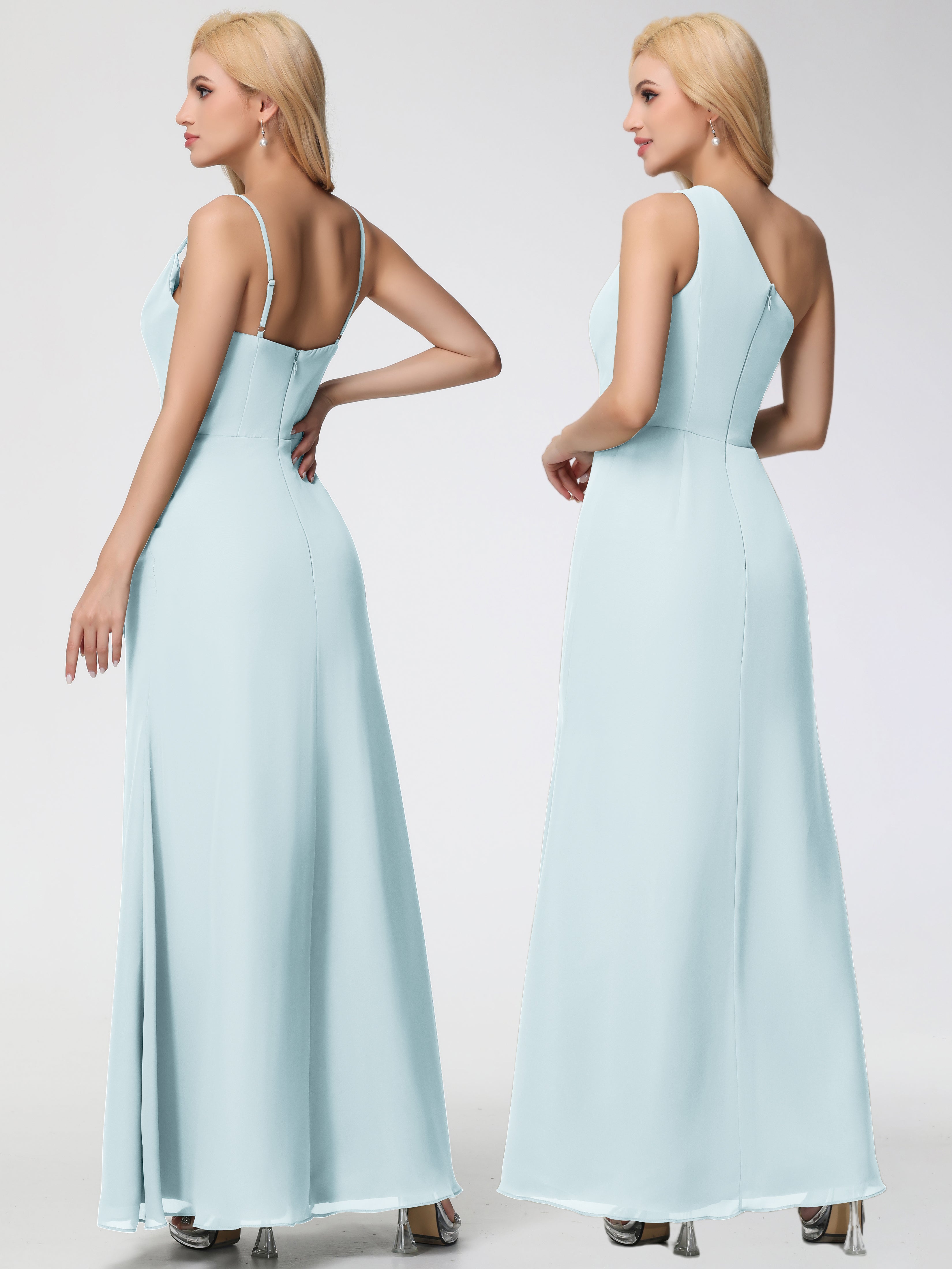 Cowl Sheath/Column Spaghetti Straps Chiffon Bridesmaid Dresses