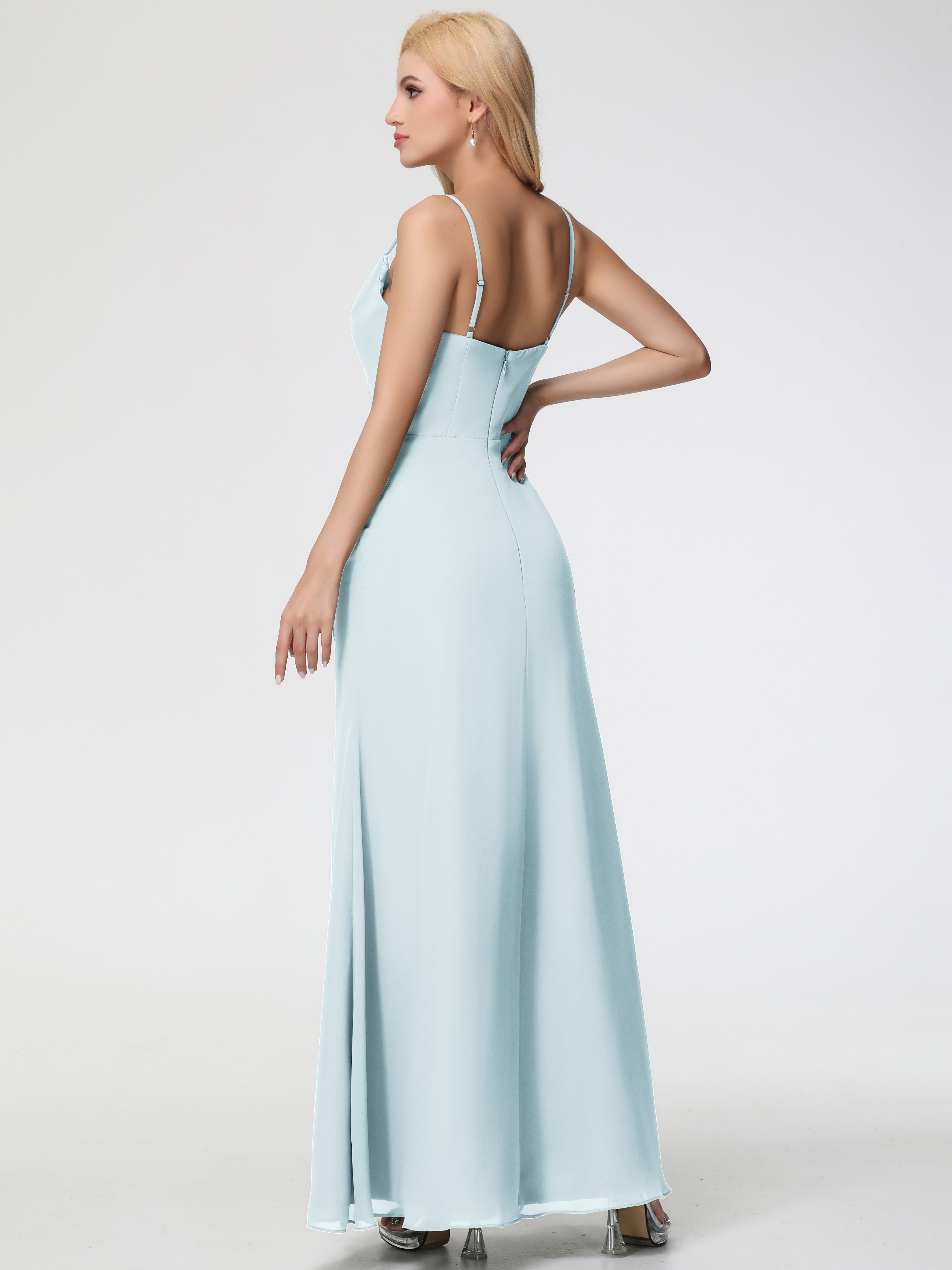 Cowl Sheath/Column Spaghetti Straps Chiffon Bridesmaid Dresses