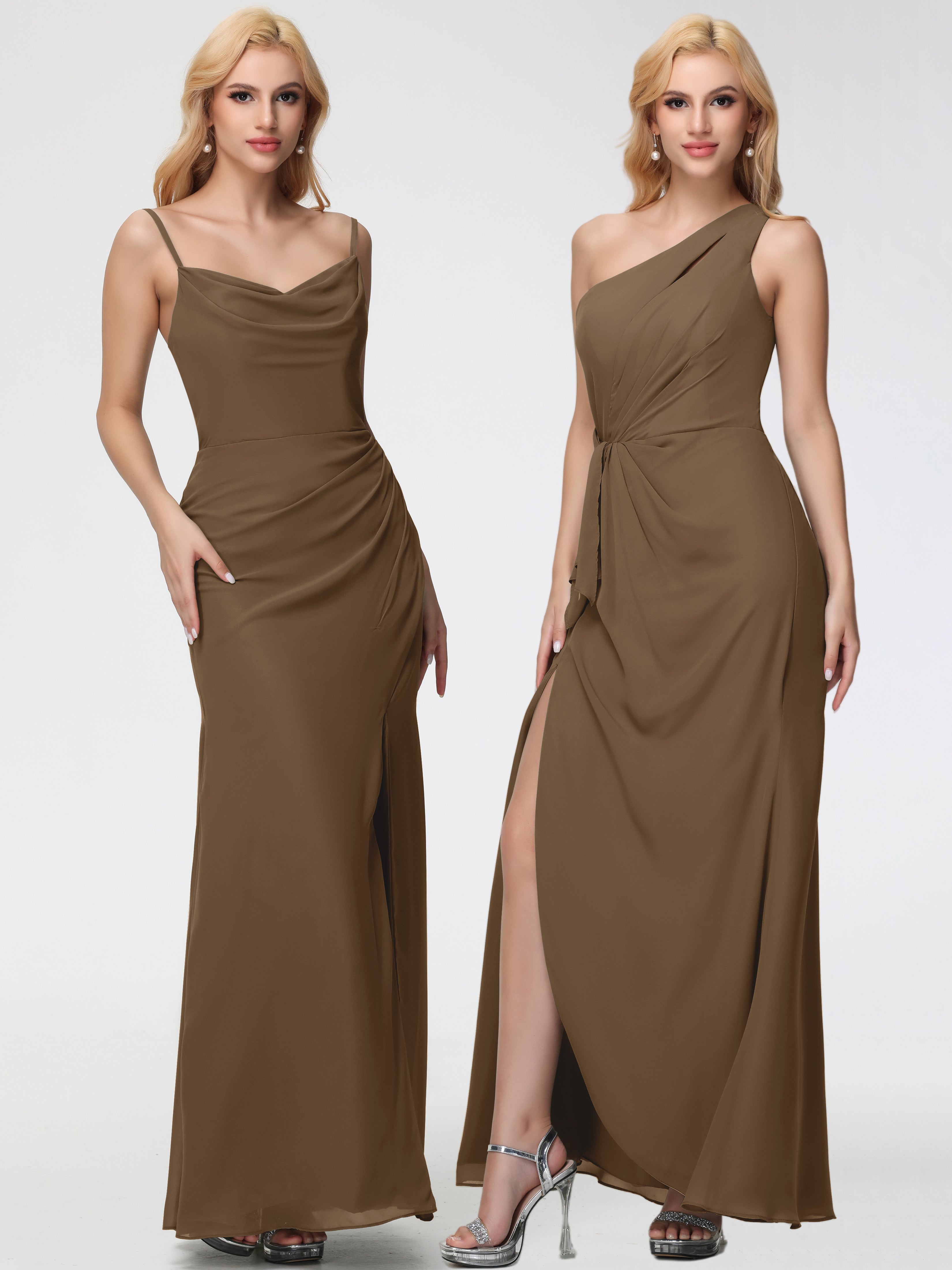 Cowl Sheath/Column Spaghetti Straps Chiffon Bridesmaid Dresses