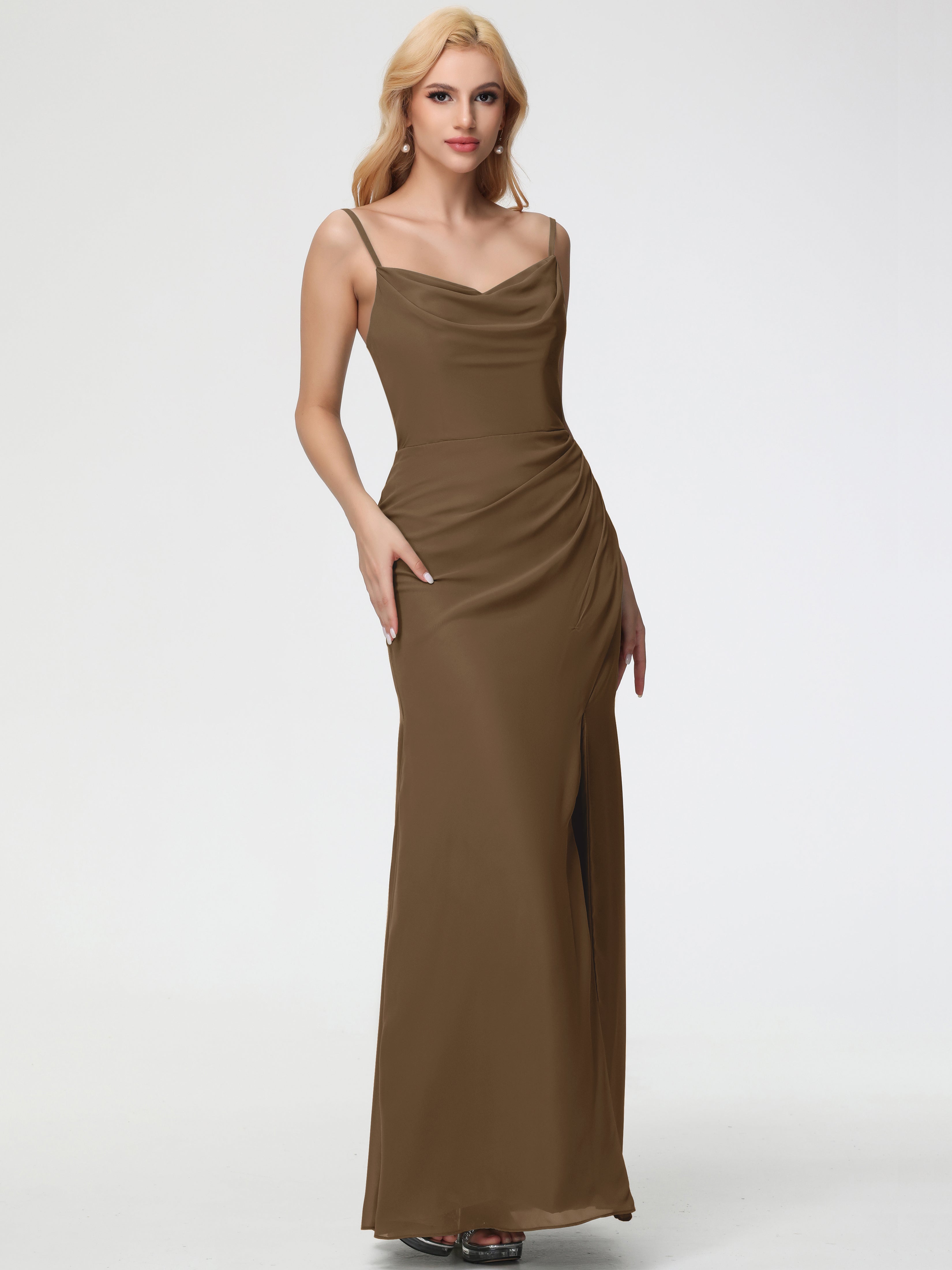 Cowl Sheath/Column Spaghetti Straps Chiffon Bridesmaid Dresses