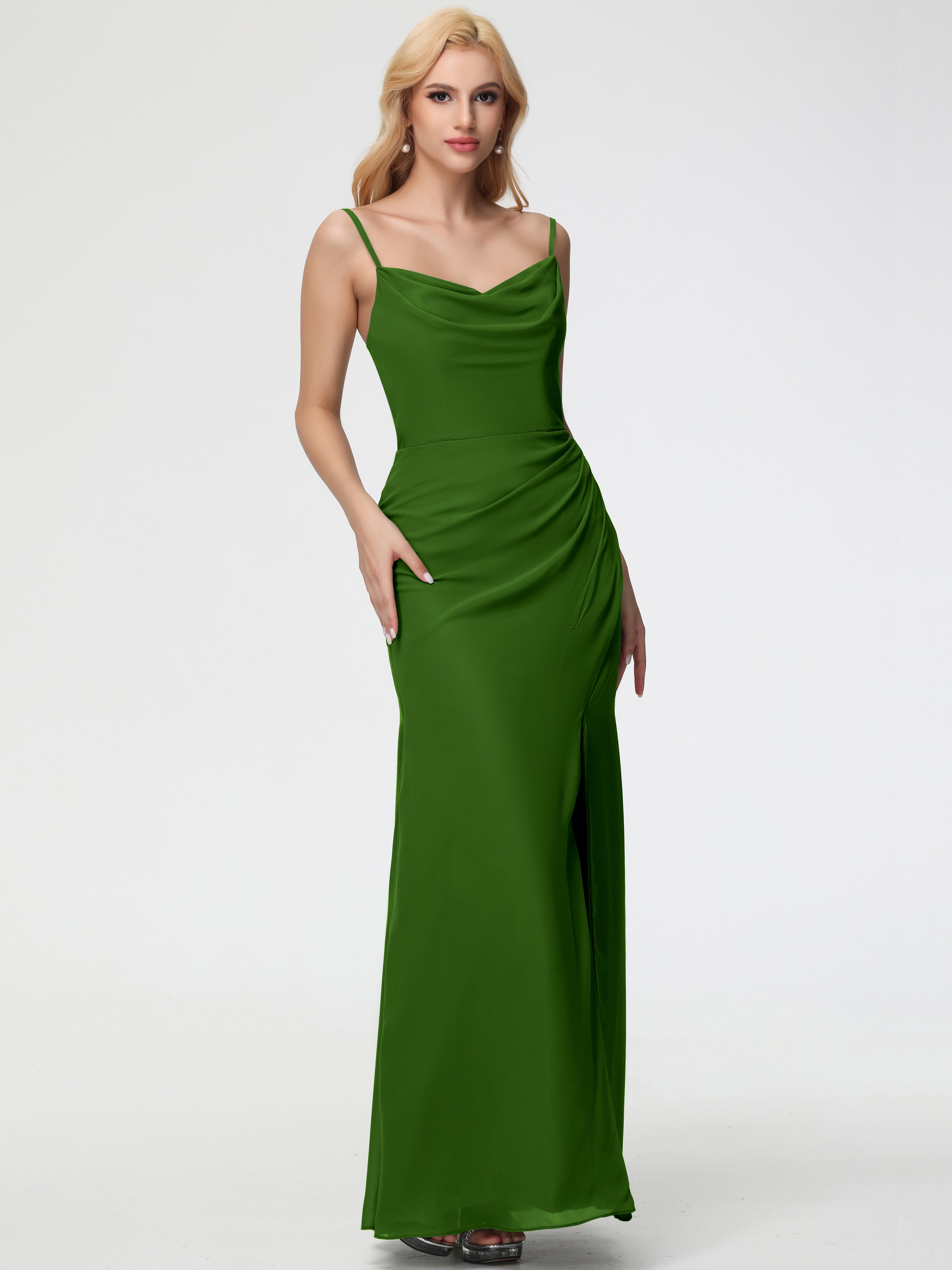 Cowl Sheath/Column Spaghetti Straps Chiffon Bridesmaid Dresses