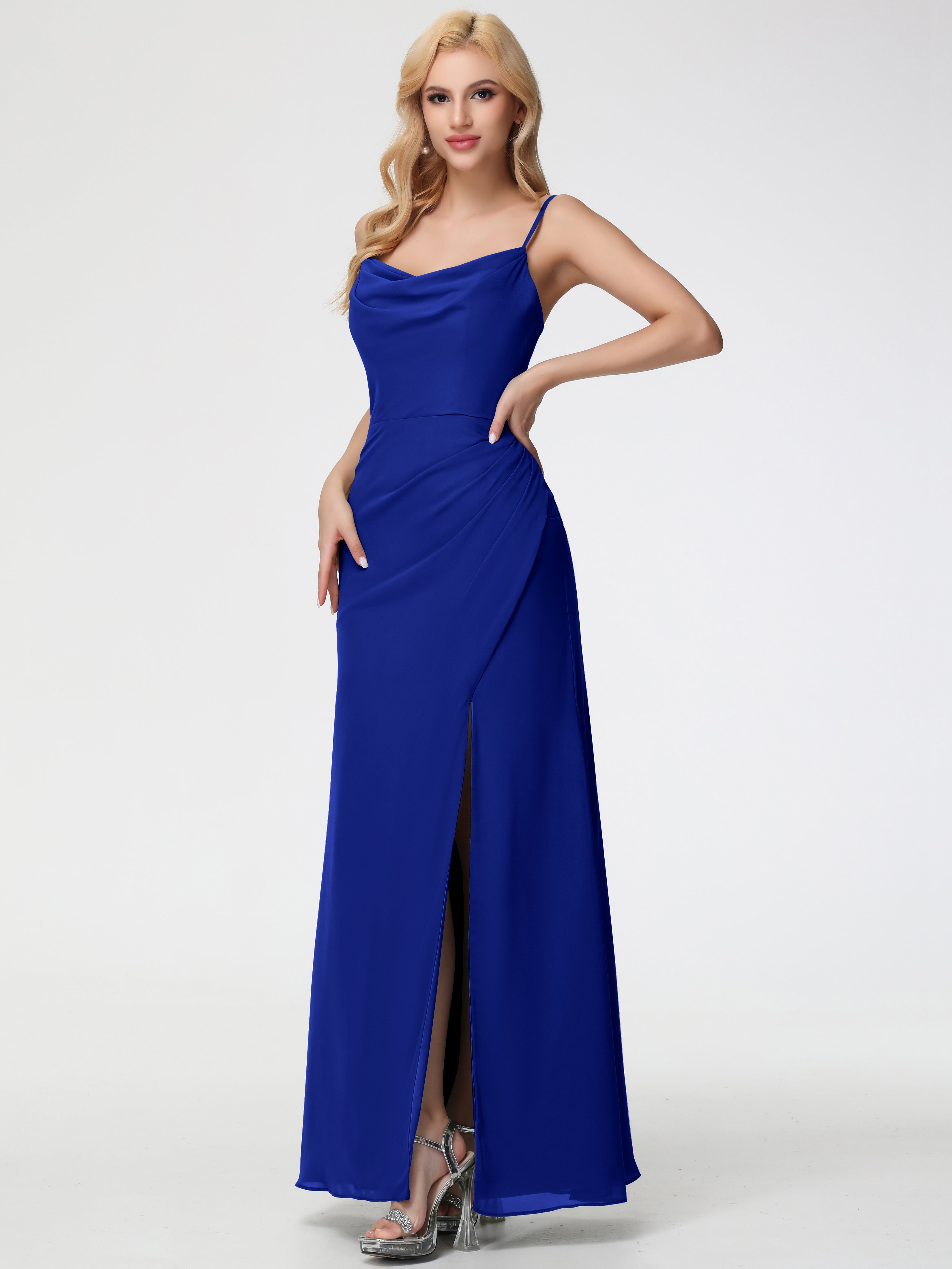 Royal Blue Bridesmaid Dresses Cowl Sheath/Column Spaghetti Straps Chif