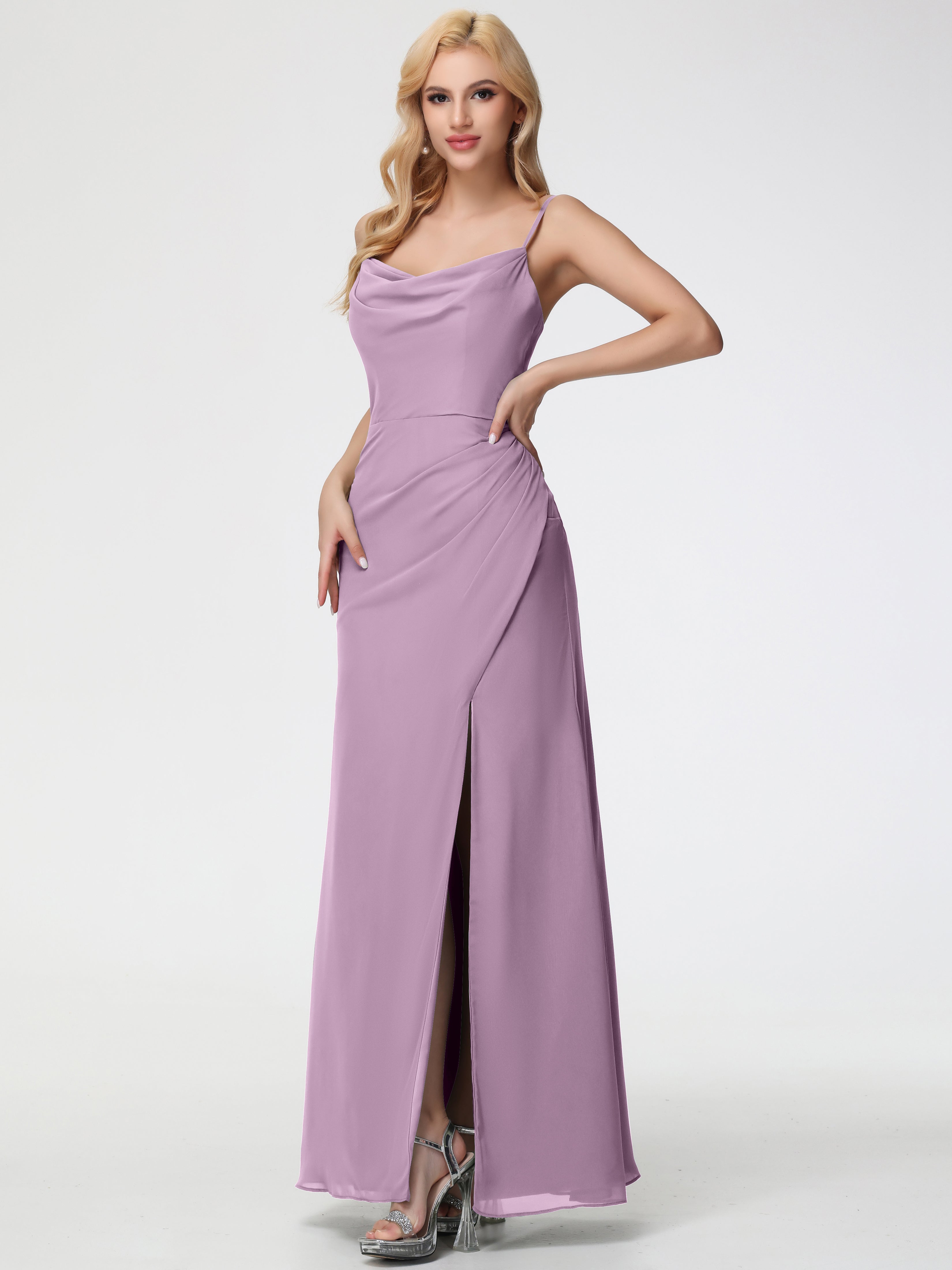 Wisteria Bridesmaid Dresses Cowl Sheath/Column Spaghetti Straps Chiffo