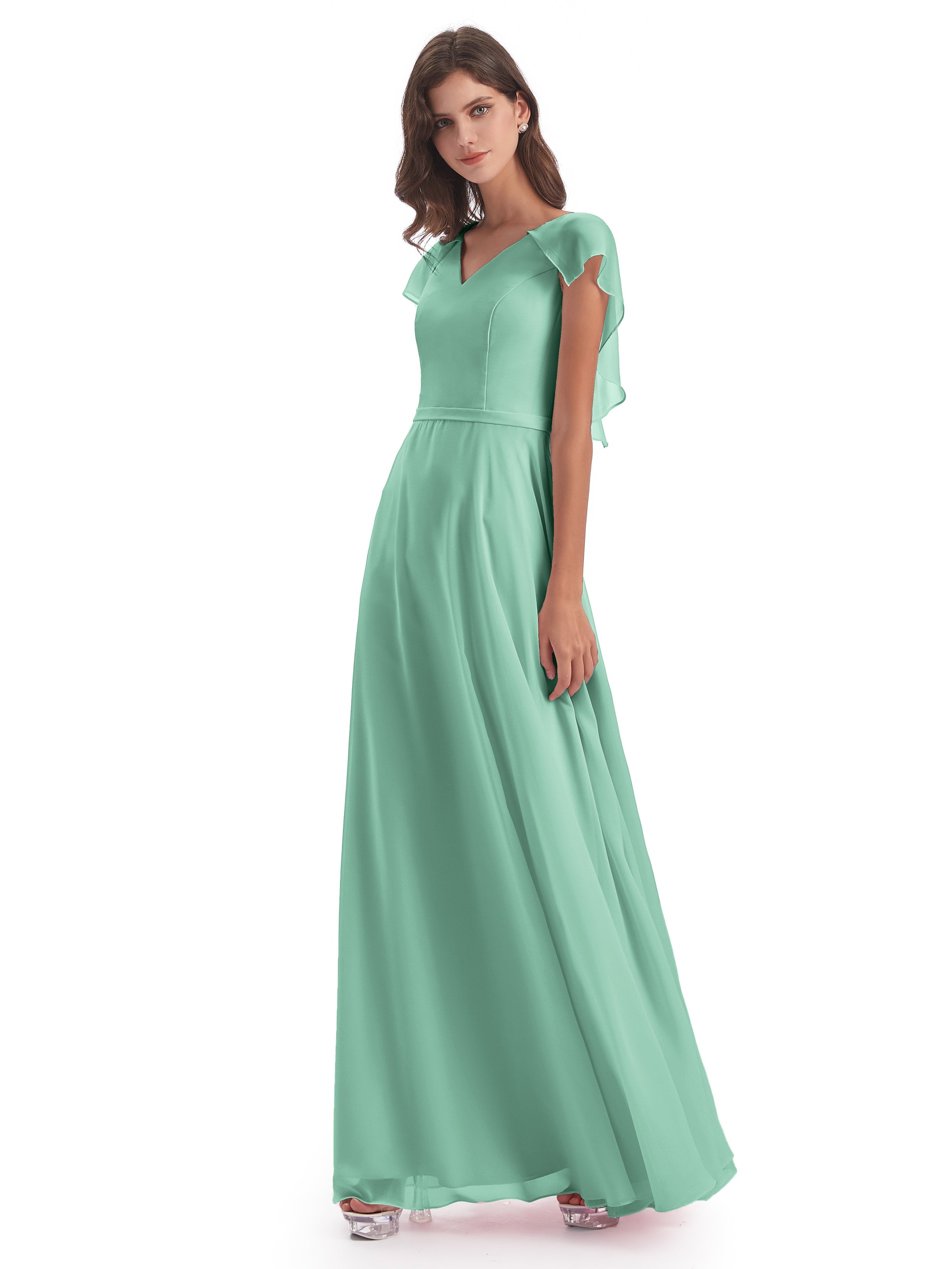 Short Mint Green Bridesmaid Dresses Paityn A-Line V-Neck Flowy Chiffon