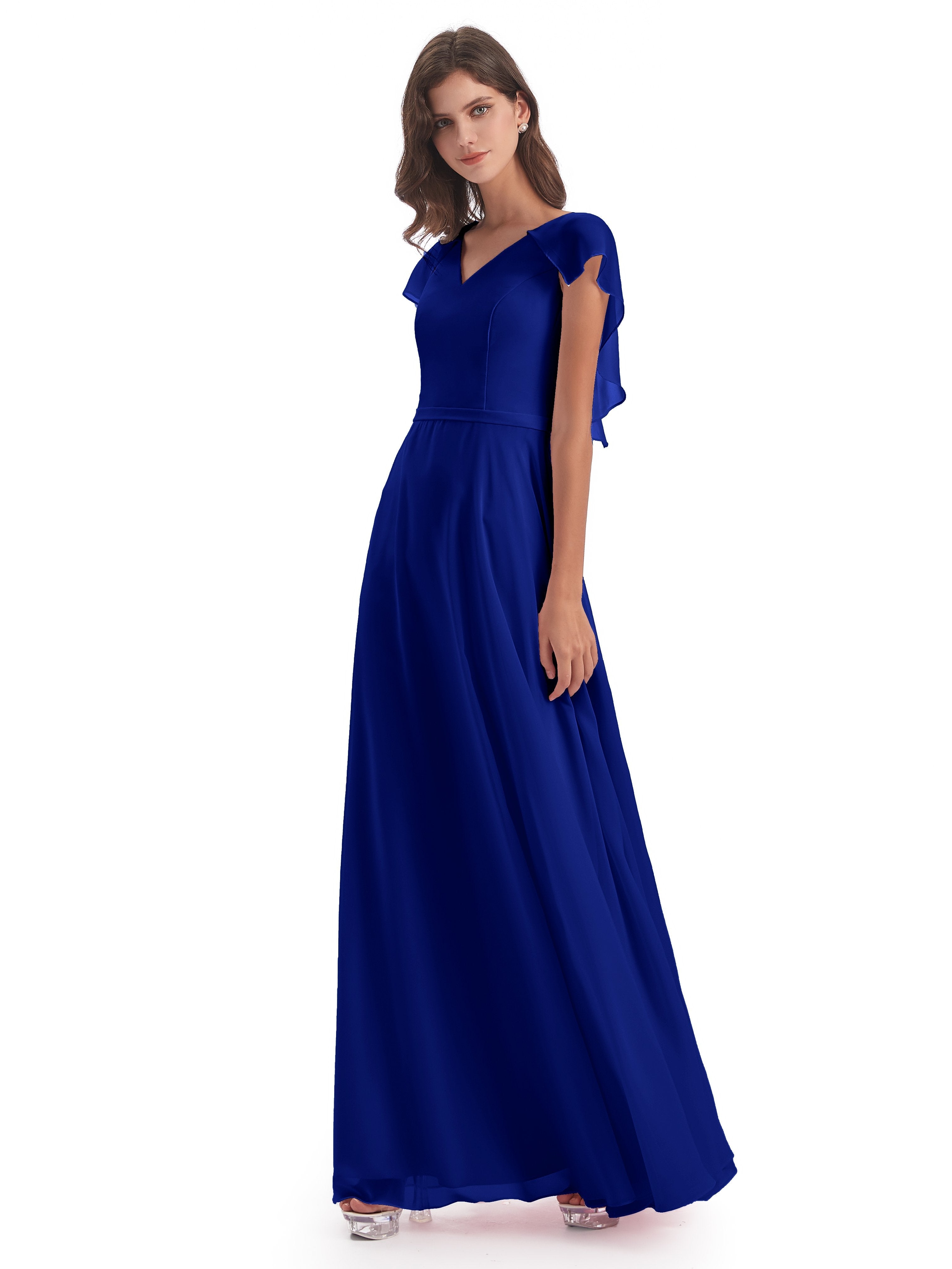Royal Blue Bridesmaid Dresses With Sleeves Paityn A-Line V-Neck Flowy