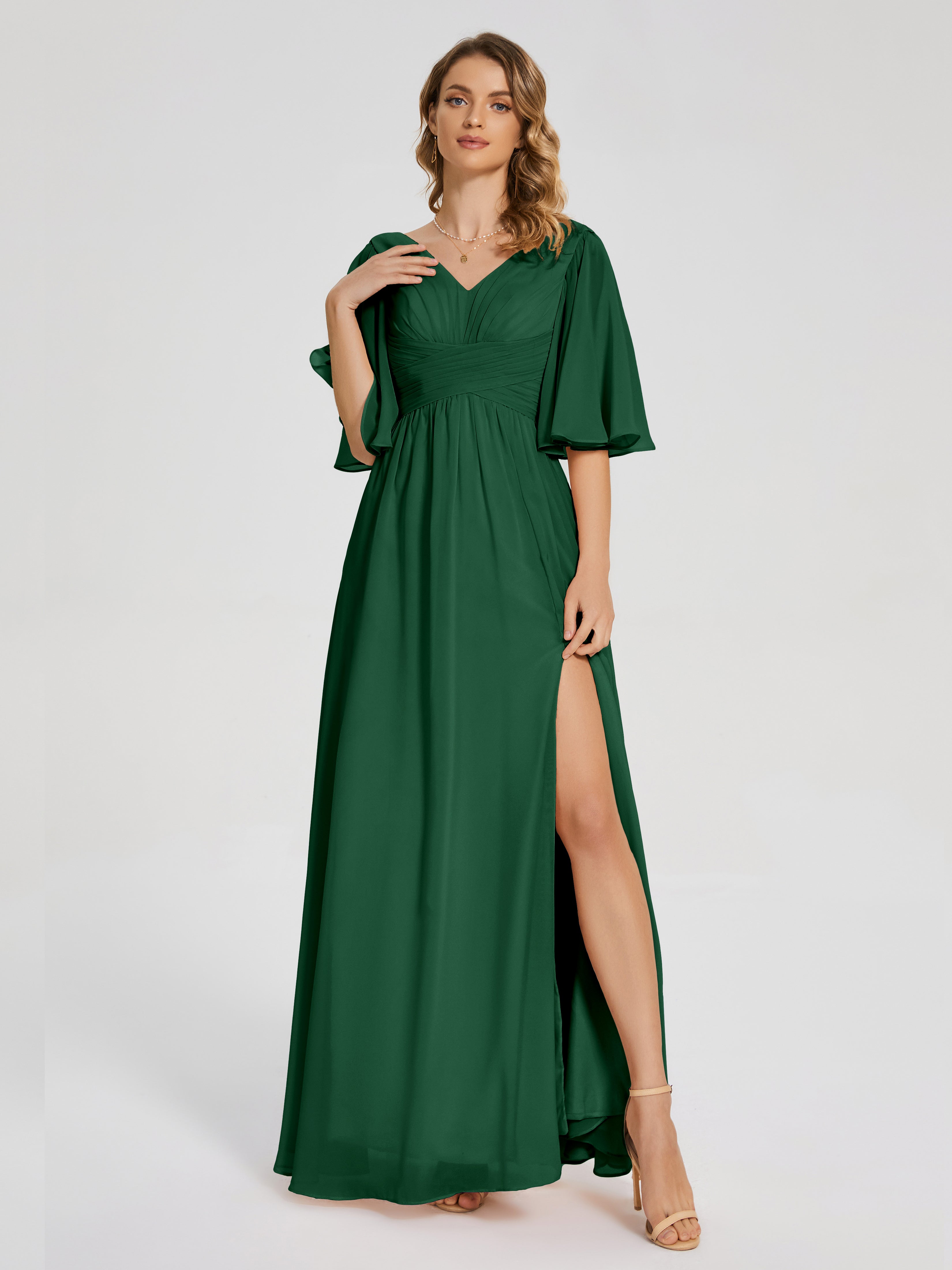 Dark Green Bridesmaid Dress Amina Modest Half Sleeves Chiffon Bridesmaid Dresses Dark Green Bridesmaid Dress Amina Modest Half Sleeves Chiffon Bridesmaid Dresses