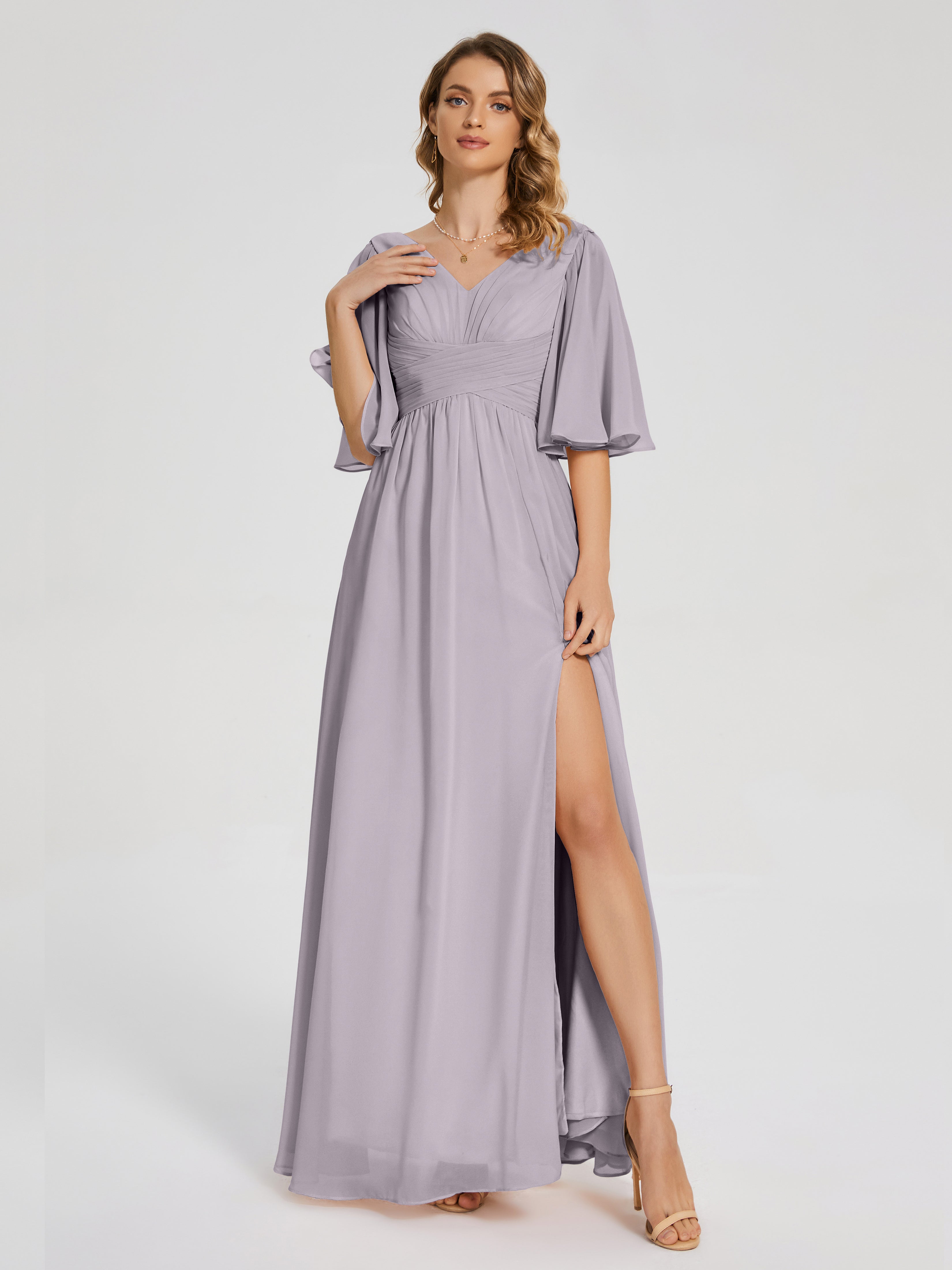 Dusk Bridesmaid Dress Amina Modest Half Sleeves Chiffon Bridesmaid Dre