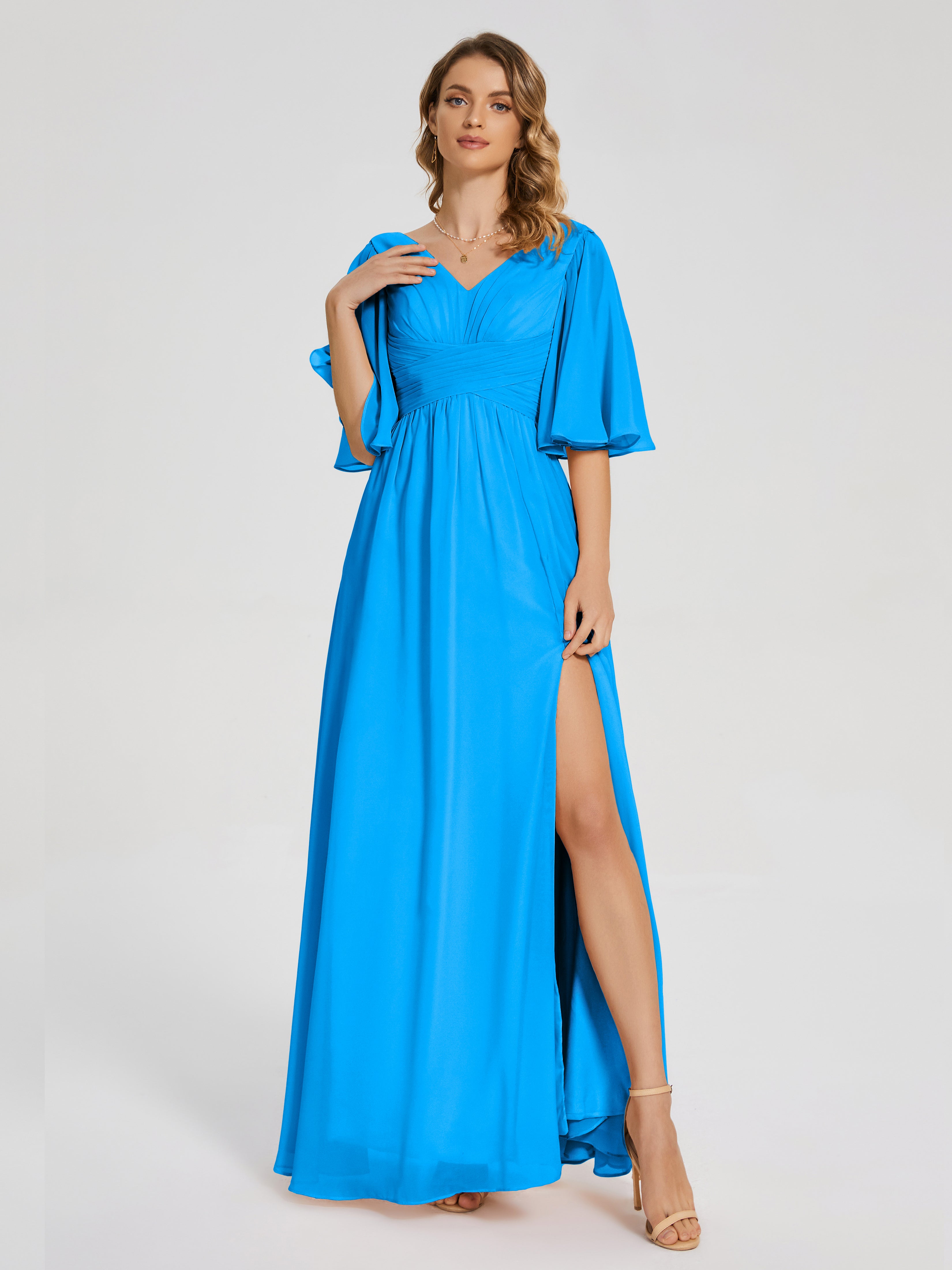 Ocean Blue Bridesmaid Dresses Uk Amina Modest Half Sleeves Chiffon Bri