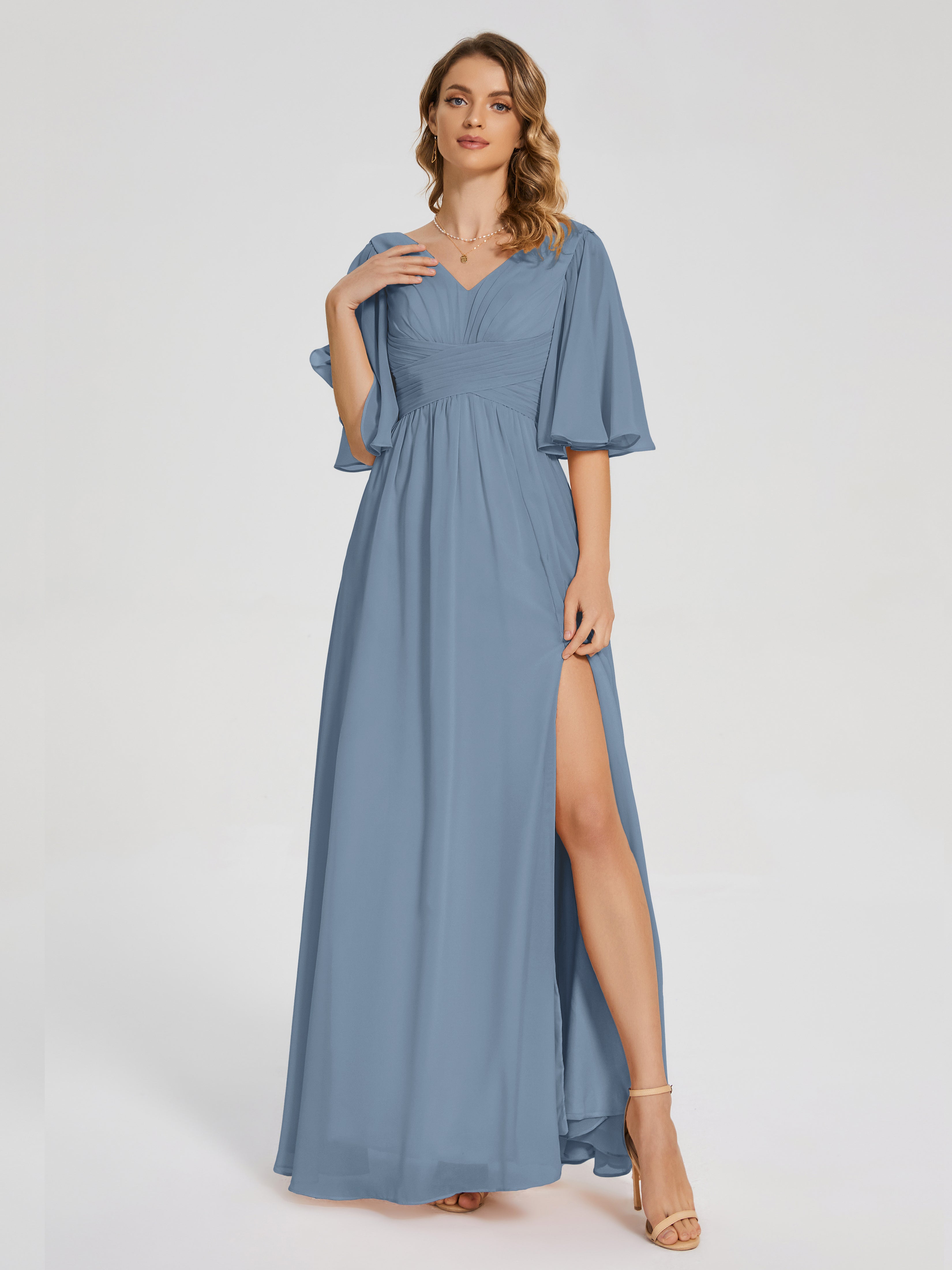 Slate Blue Bridesmaid Dresses Uk Amina Modest Half Sleeves Chiffon Bri Slate Blue Bridesmaid Dresses Uk Amina Modest Half Sleeves Chiffon Bri