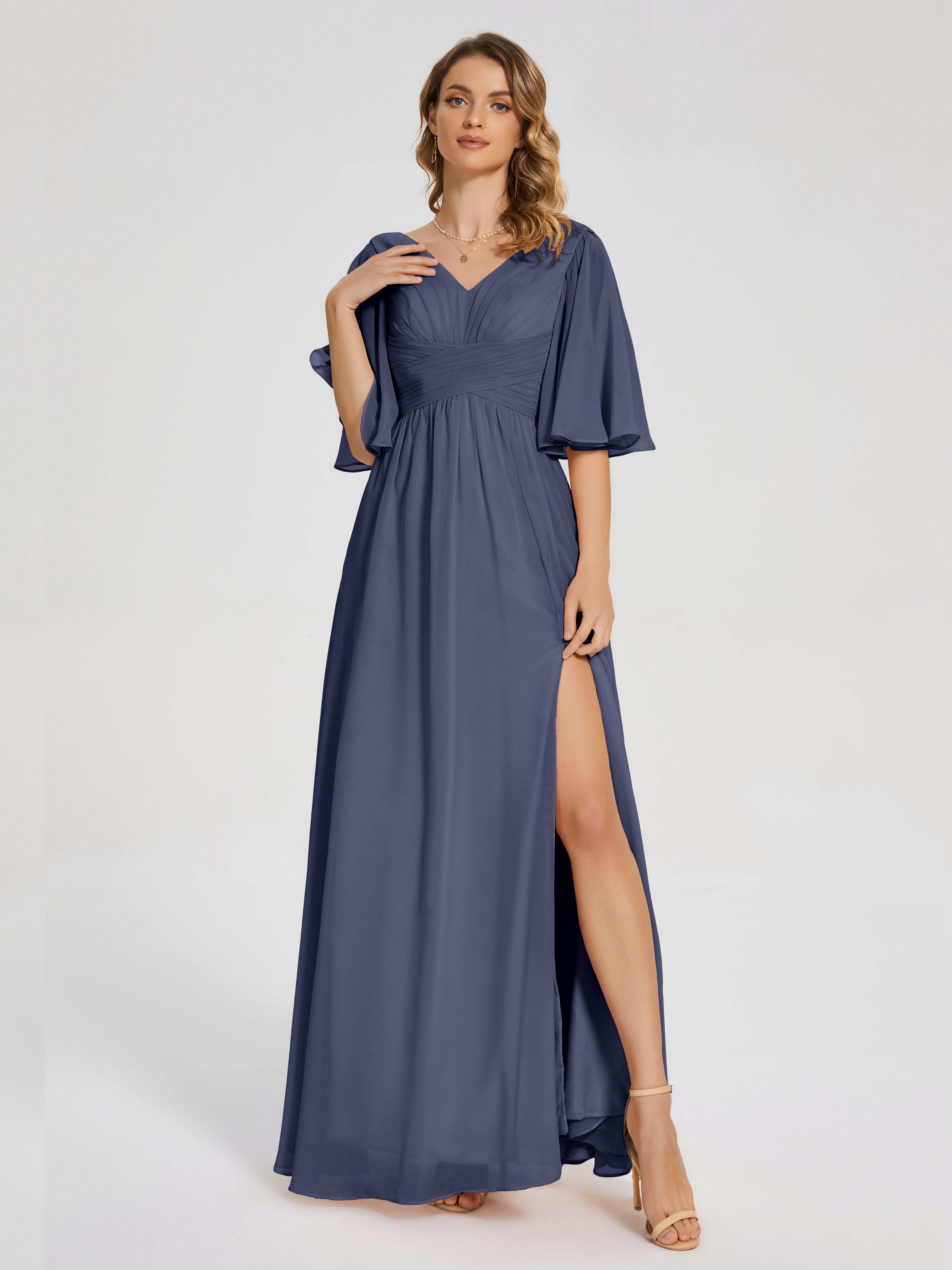 Stormy Bridesmaid Dresses Amina Modest Half Sleeves Chiffon Bridesmaid
