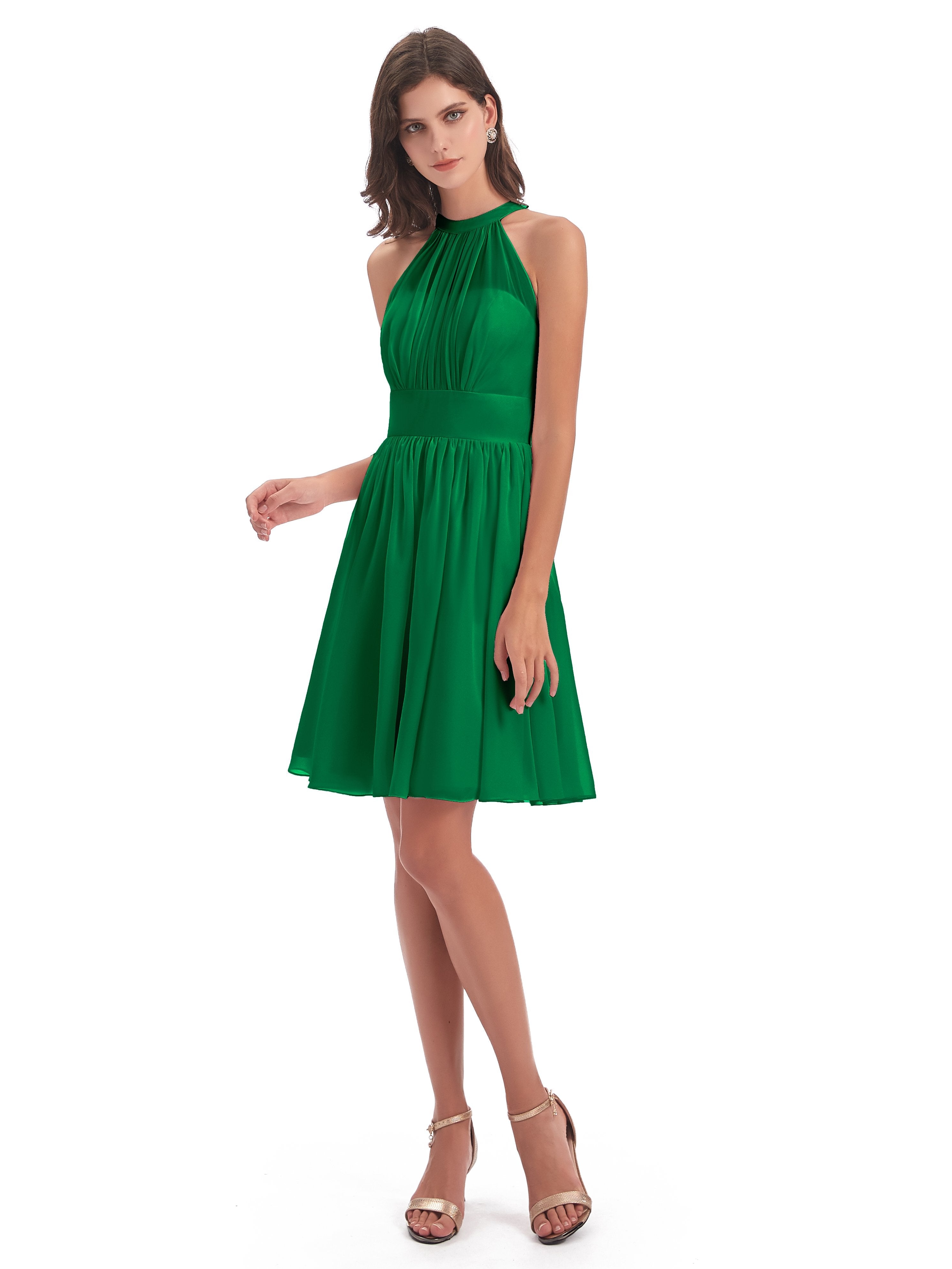 Emerald Green Bridesmaids Dresses Tegan Dazzling Halter Mini Chiffon B