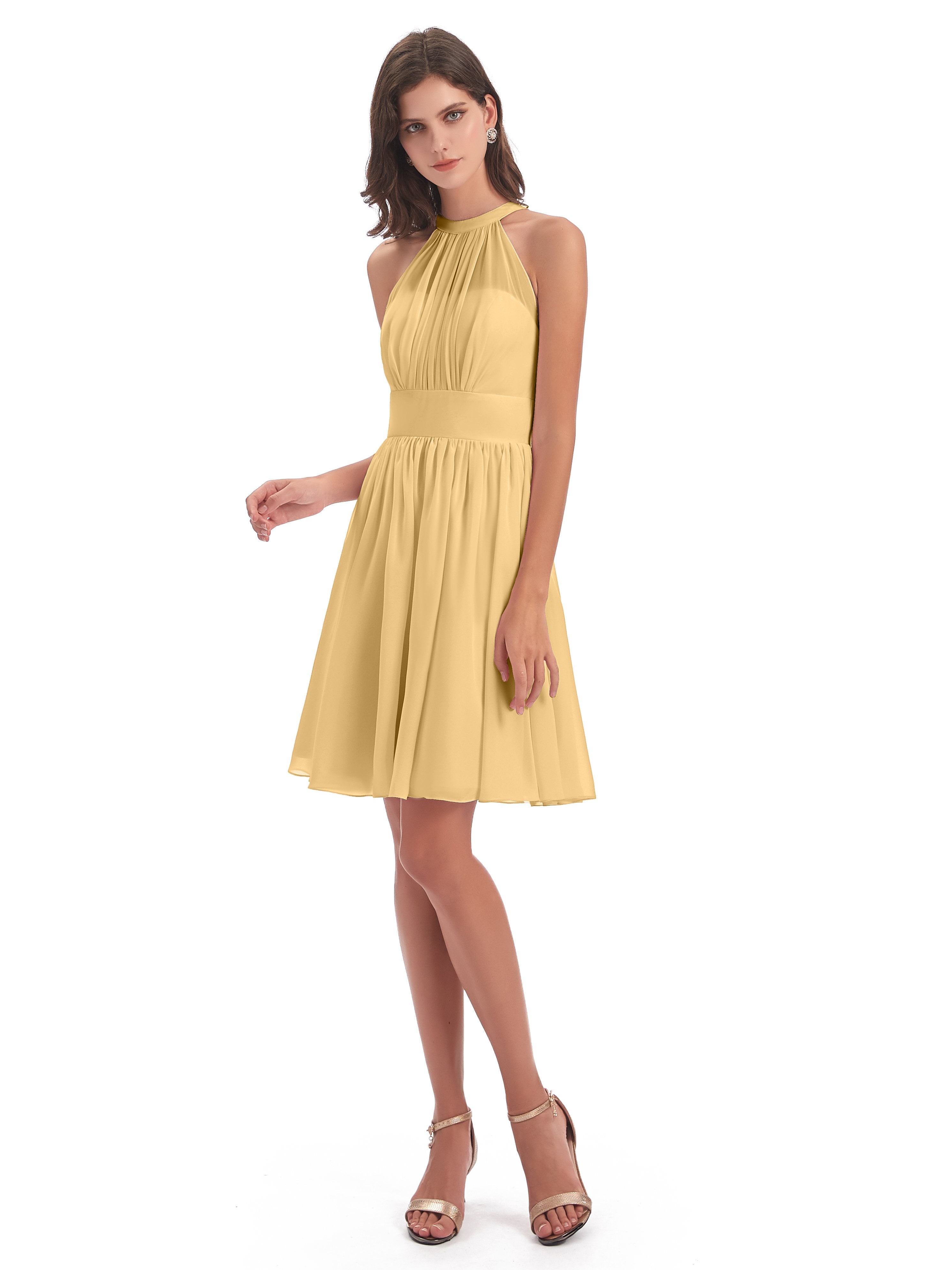 Gold Bridesmaid Dress Uk Tegan Dazzling Halter Mini Chiffon Bridesmaid