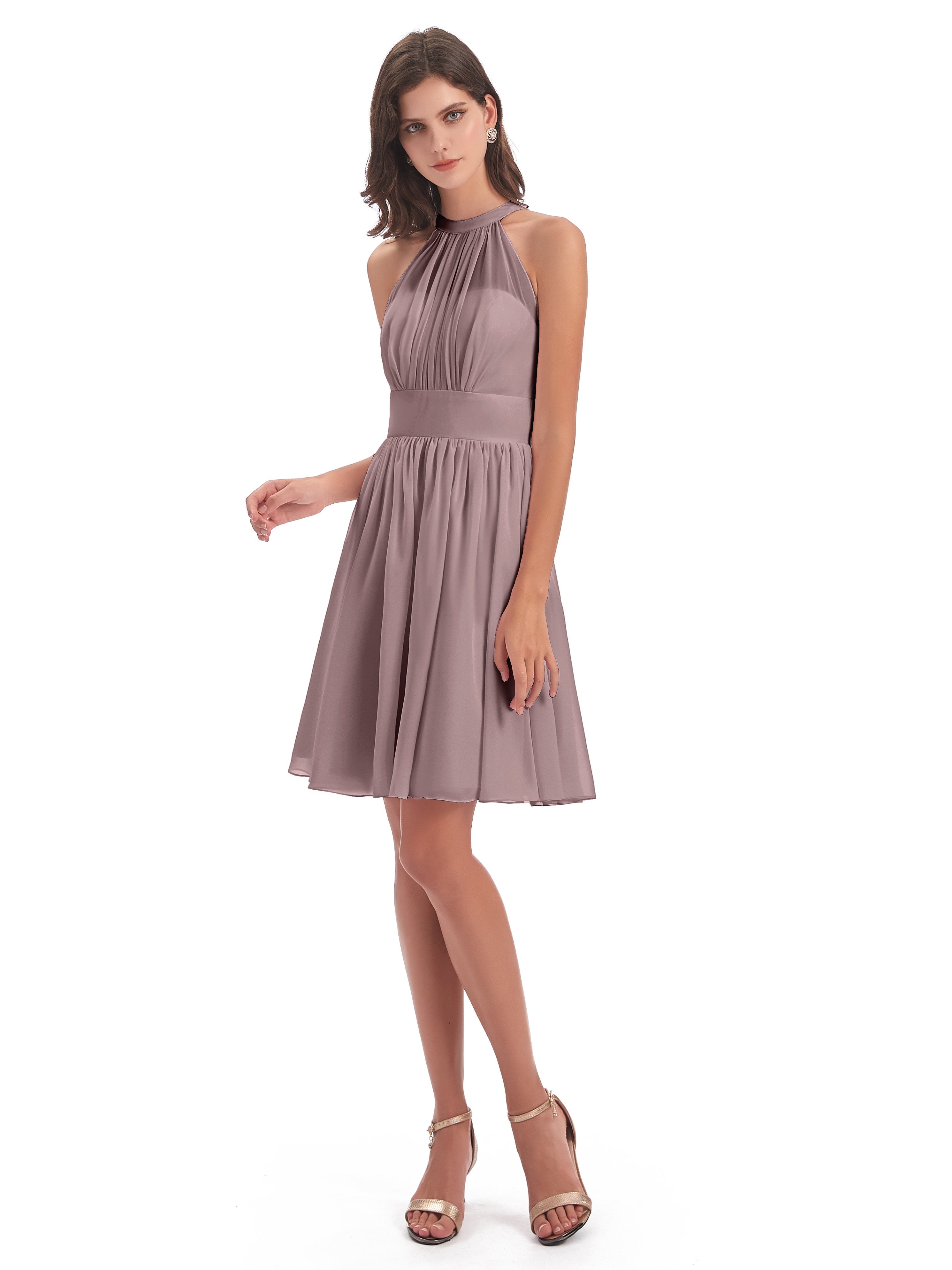Vintage Color Bridesmaid Dresses Tegan Dazzling Halter Mini Chiffon Br