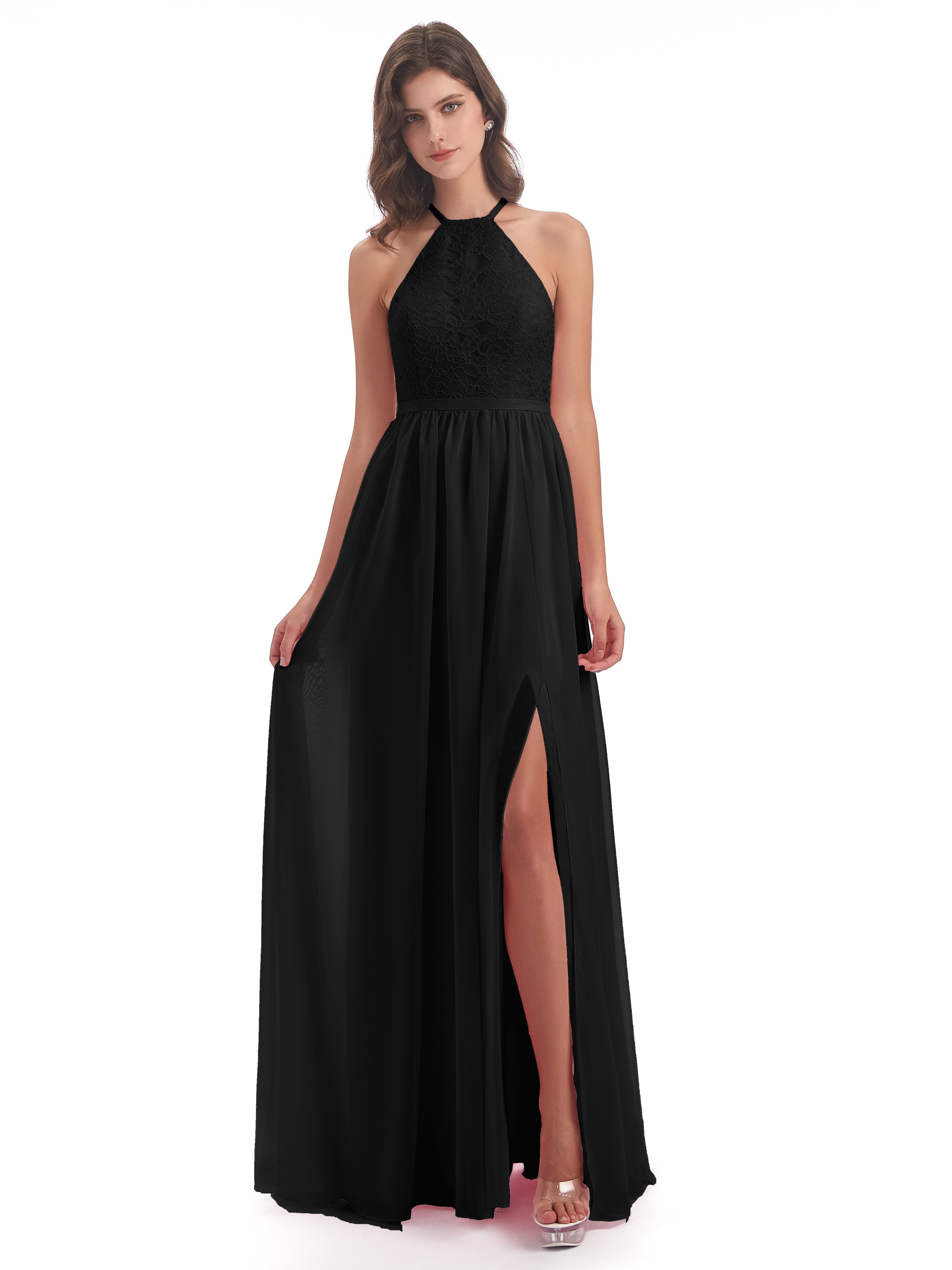 Wedding Black Bridesmaid Dresses Harper Fashion Halter Split Long Brid