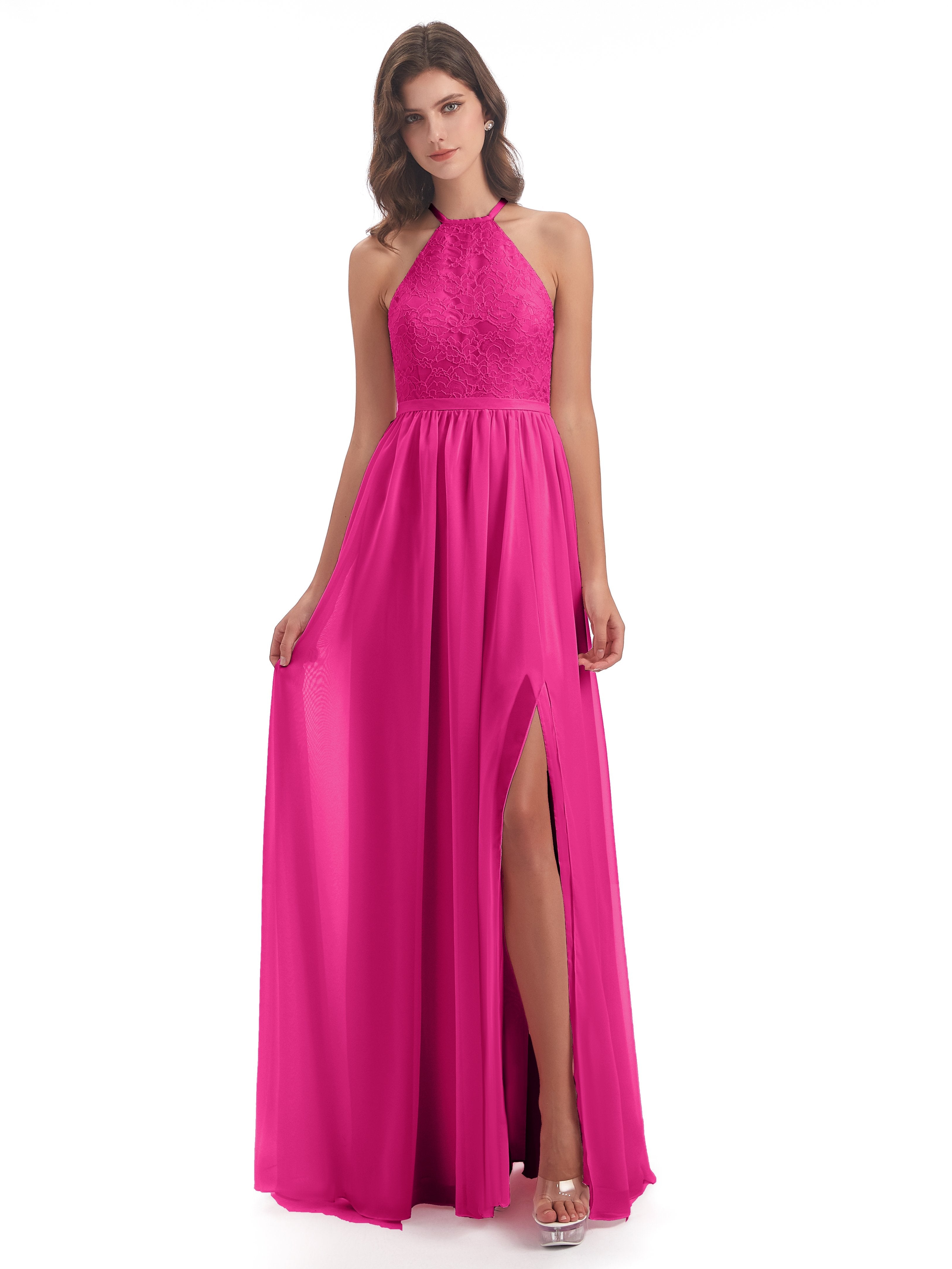 Bridesmaid Dresses Fuchsia Harper Fashion Halter Split Long Bridesmaid