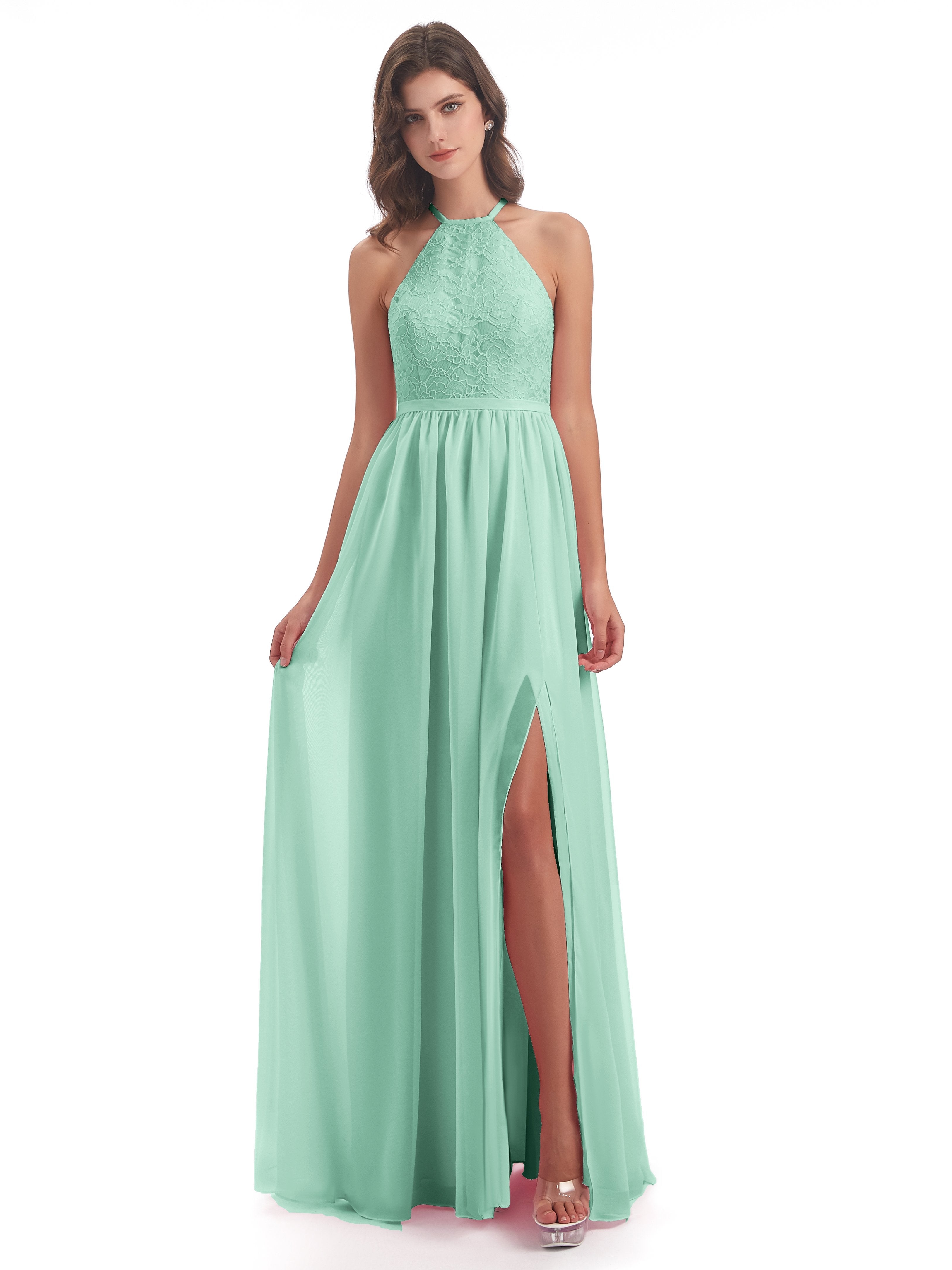 Mint Green Bridesmaids Dresses Harper Fashion Halter Split Long Brides