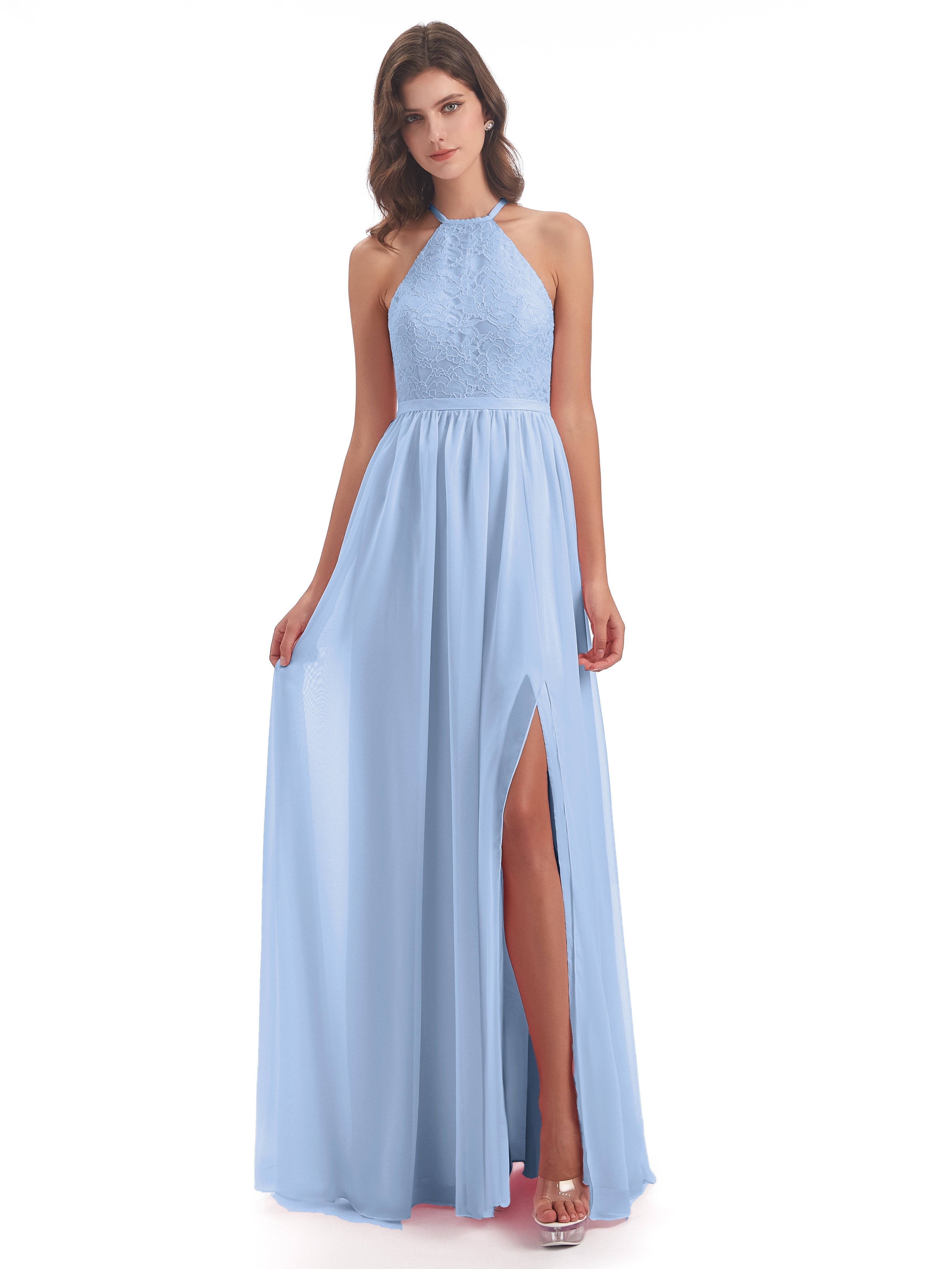 Sky Blue Bridesmaids Dresses Harper Fashion Halter Split Long Bridesma