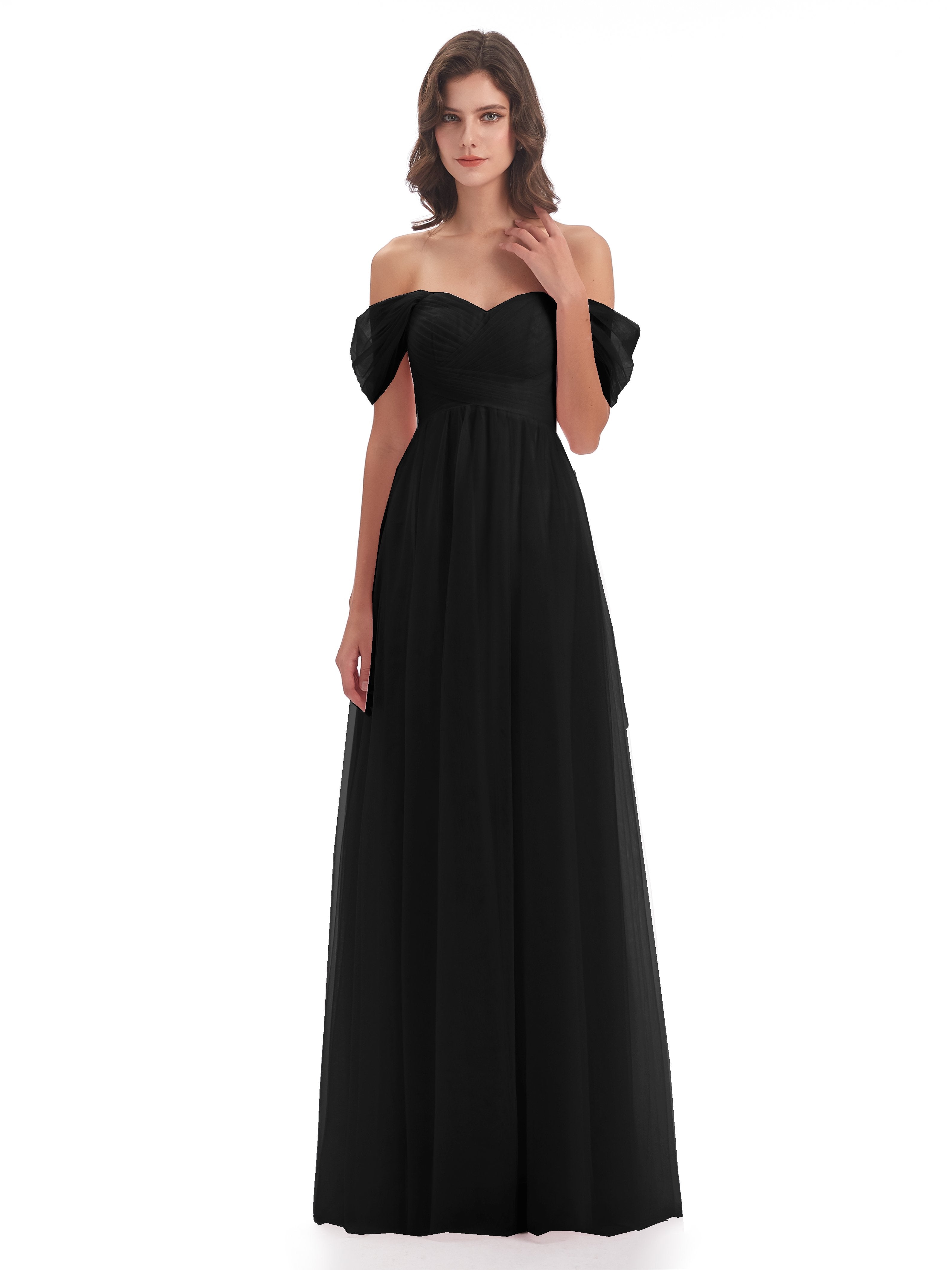 Black Modest Bridesmaid Dress Long Bridesmaid Dresses With Tulle Bride