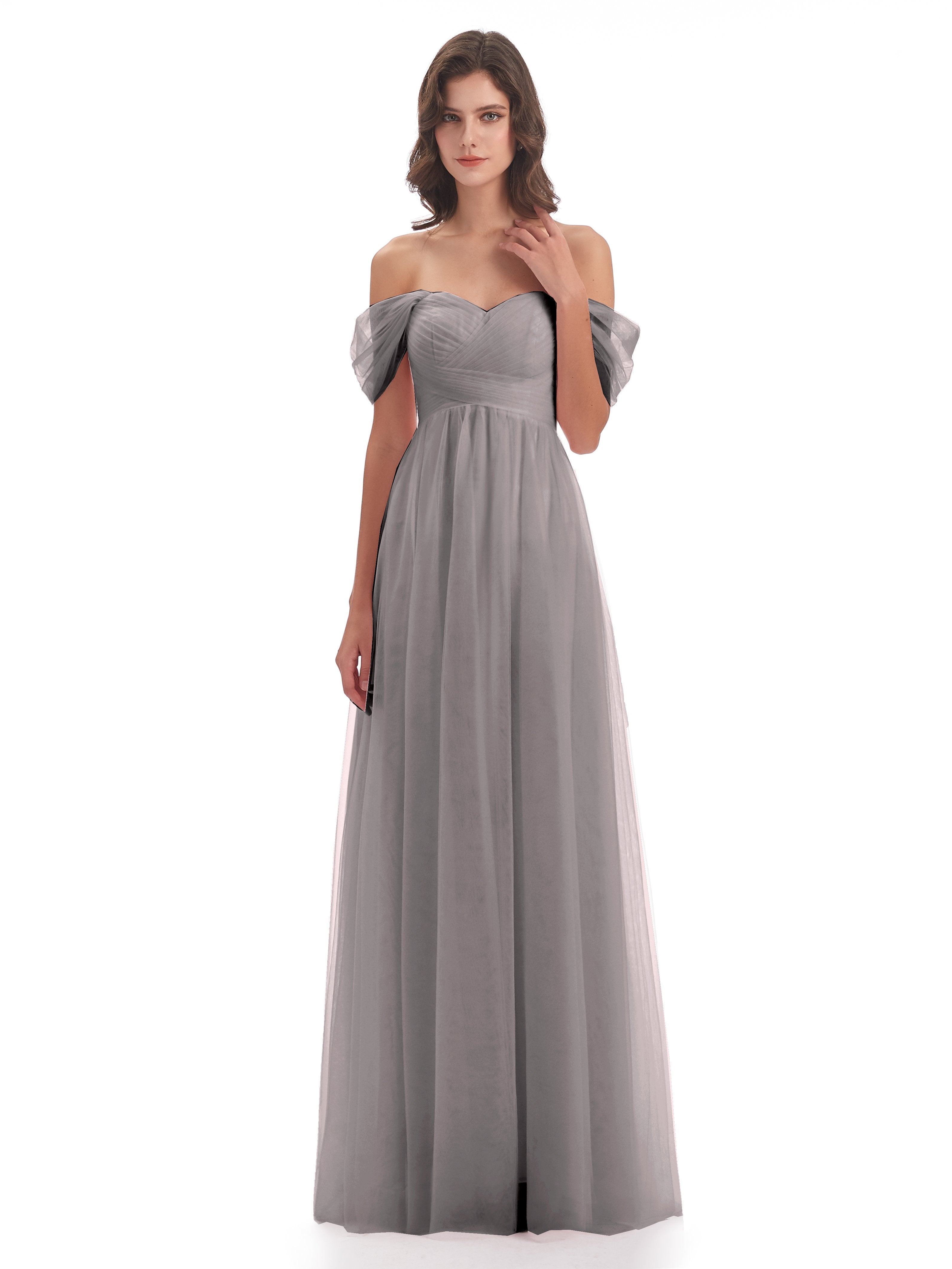 Silver Chiffon Bridesmaid Dress Long Bridesmaid Dresses With Tulle Bri Silver Chiffon Bridesmaid Dress Long Bridesmaid Dresses With Tulle Bri
