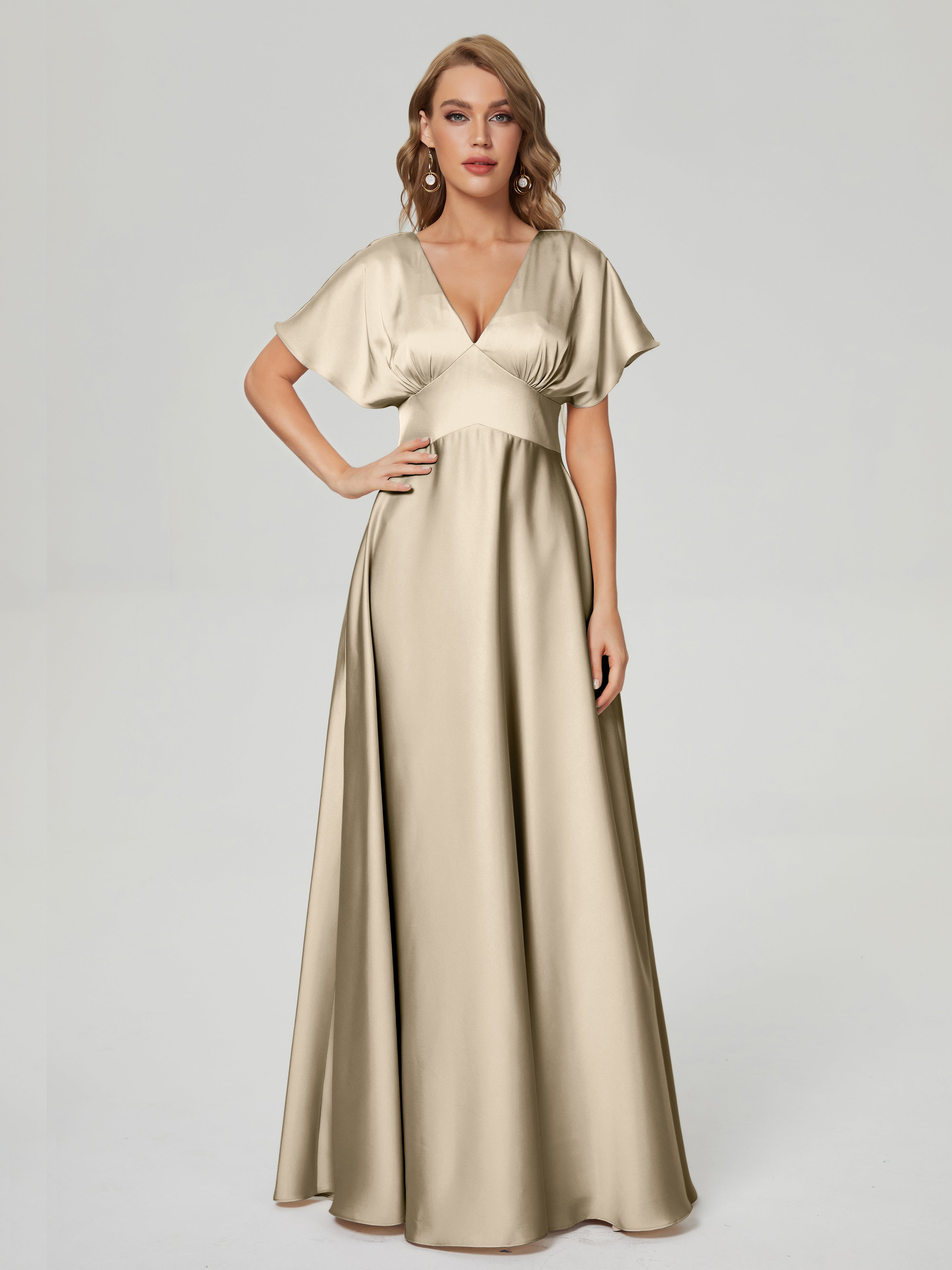 Sleeves Short Champagne Bridesmaid Dresses Elegant Champagne Maid