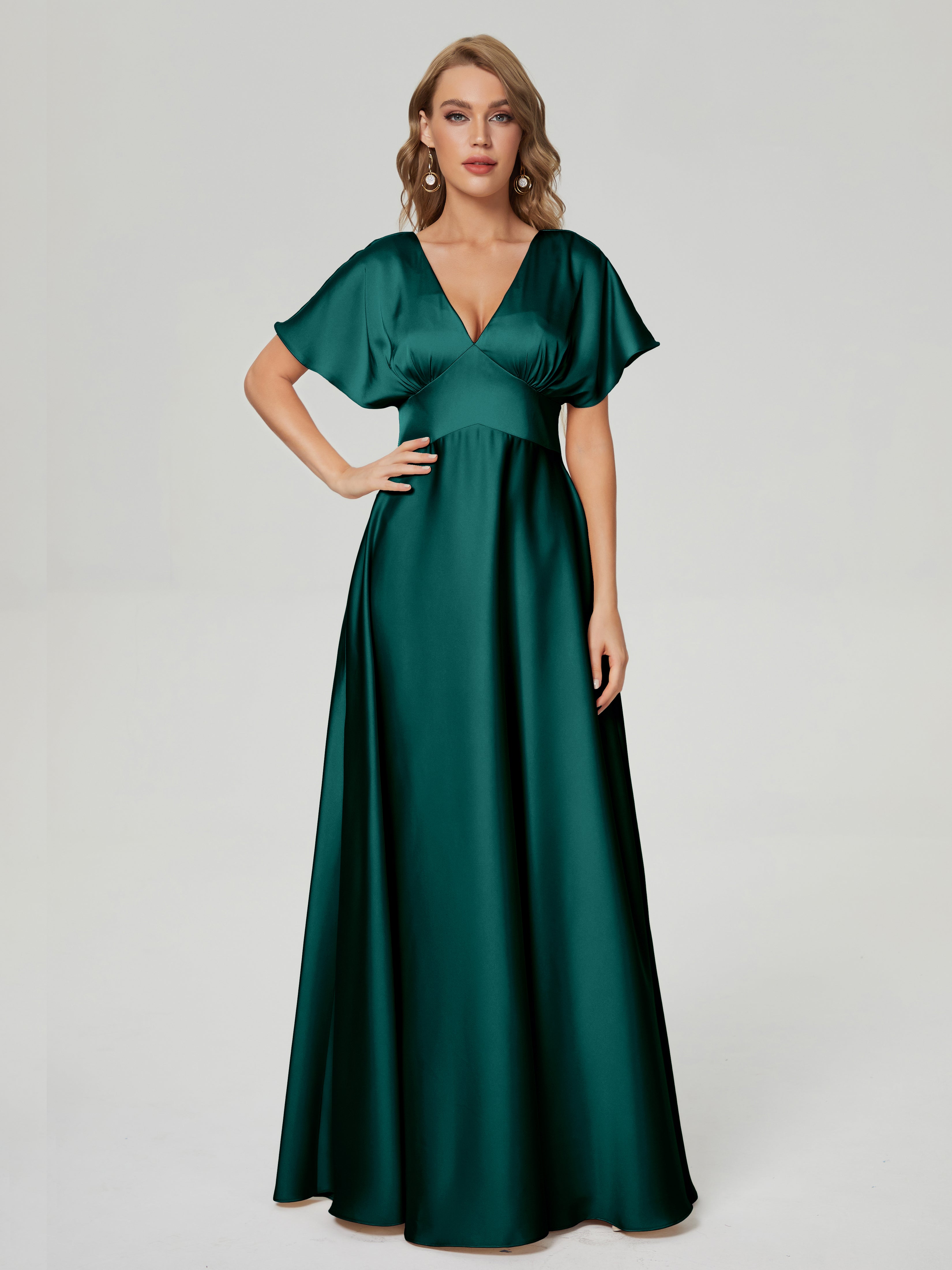 Dark Green Bridesmaid Dresses With Sleeves Ariah Modest V Neck Short S Dark Green Bridesmaid Dresses With Sleeves Ariah Modest V Neck Short S