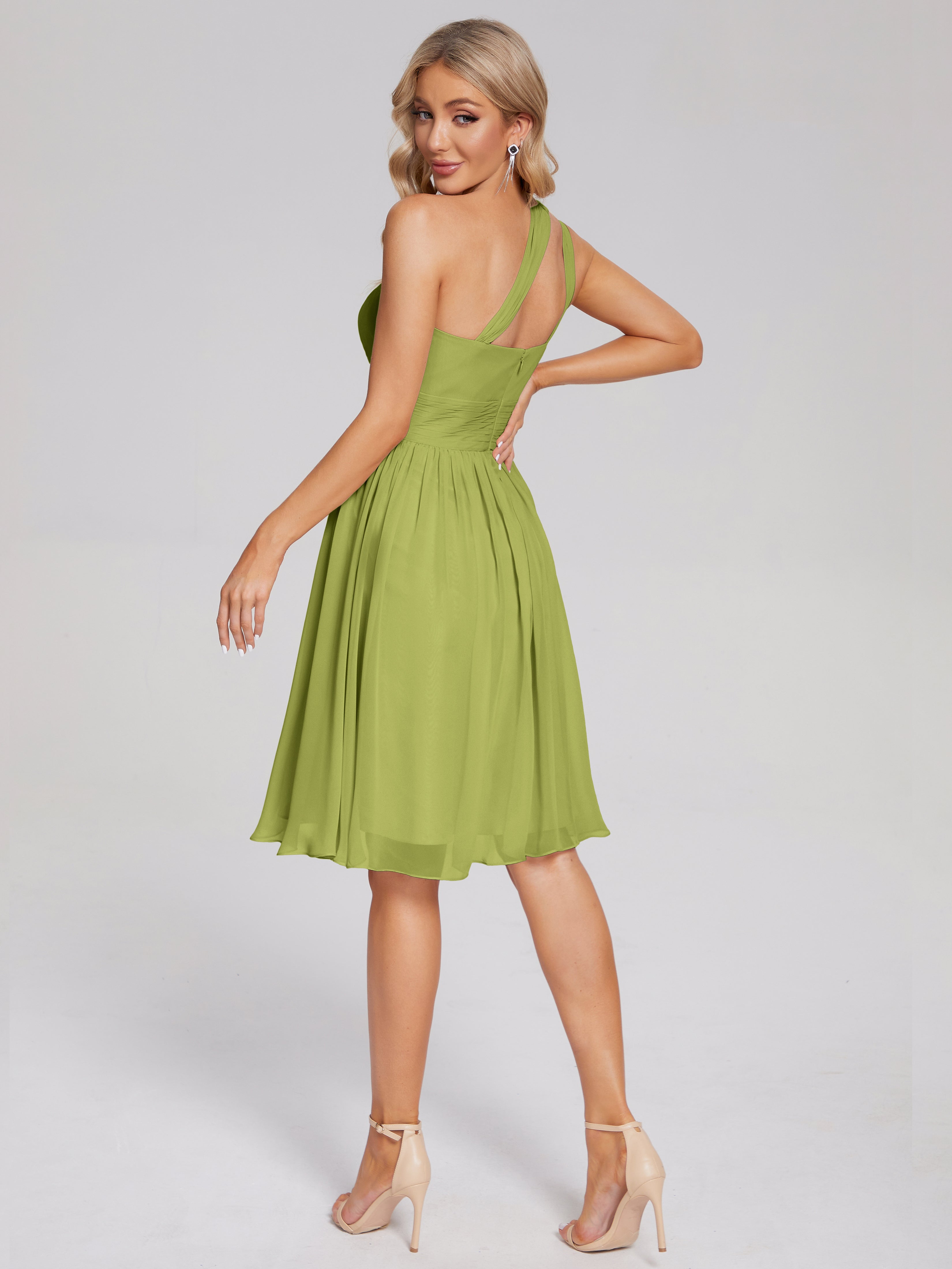 sachin and babi light blue dress Clover Bridesmaid Arielle One-Shoulder Short Chiffon Bridesmaid Dresse