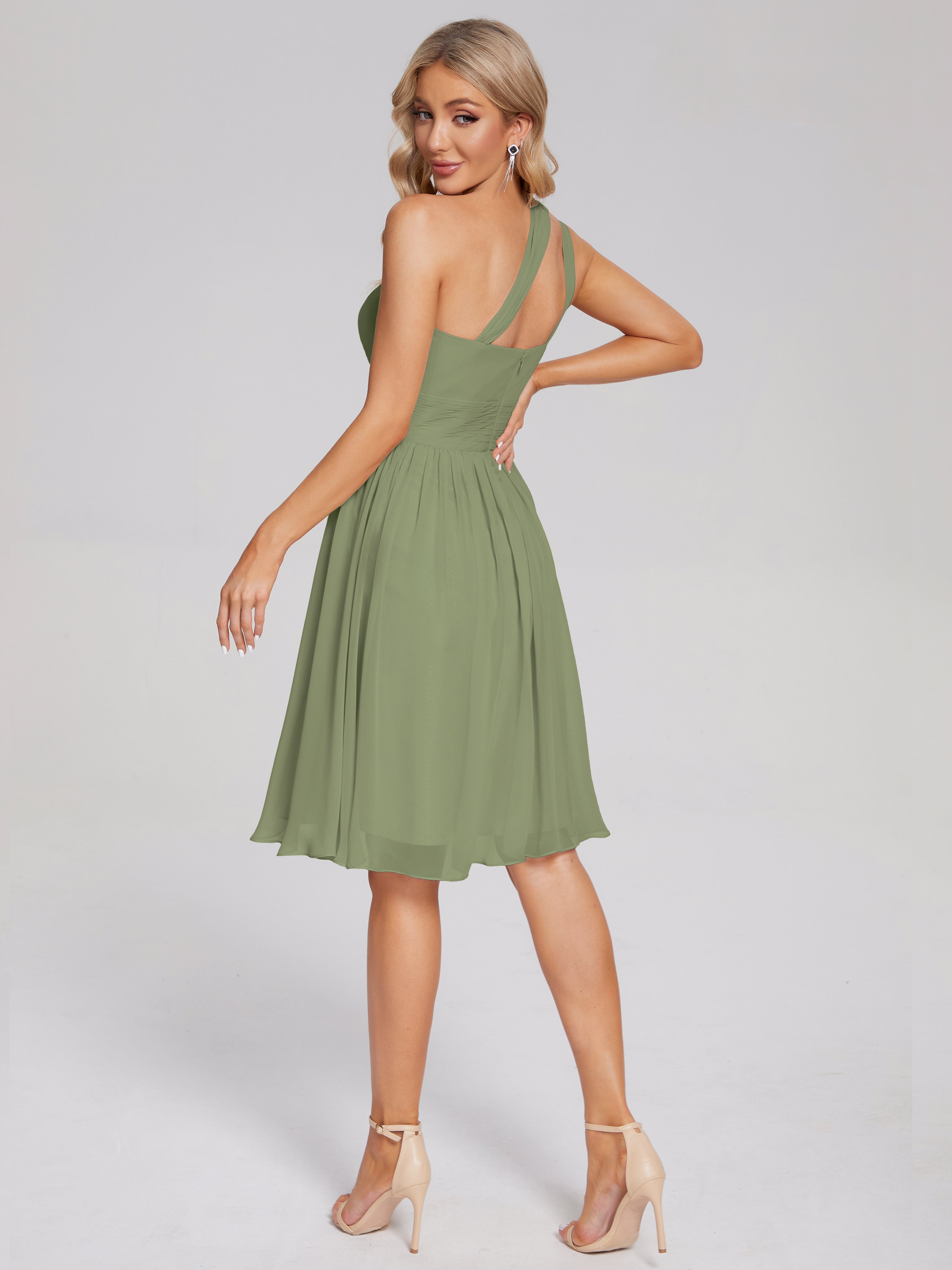 Wedding Olive Green Bridesmaid Dresses Arielle One-Shoulder Short Chif