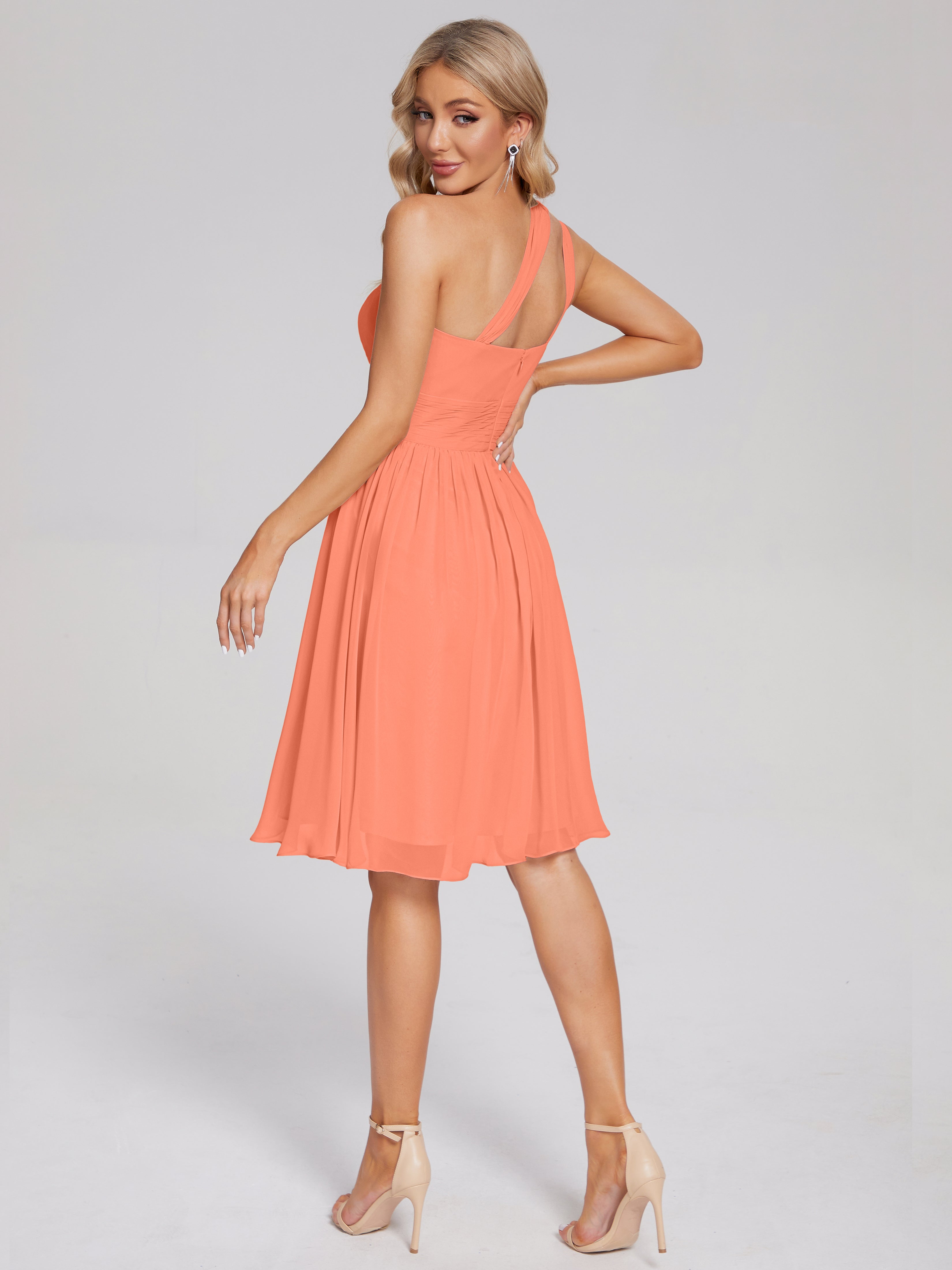 Sunset Colors Bridesmaid Dresses Arielle One-Shoulder Short Chiffon Br