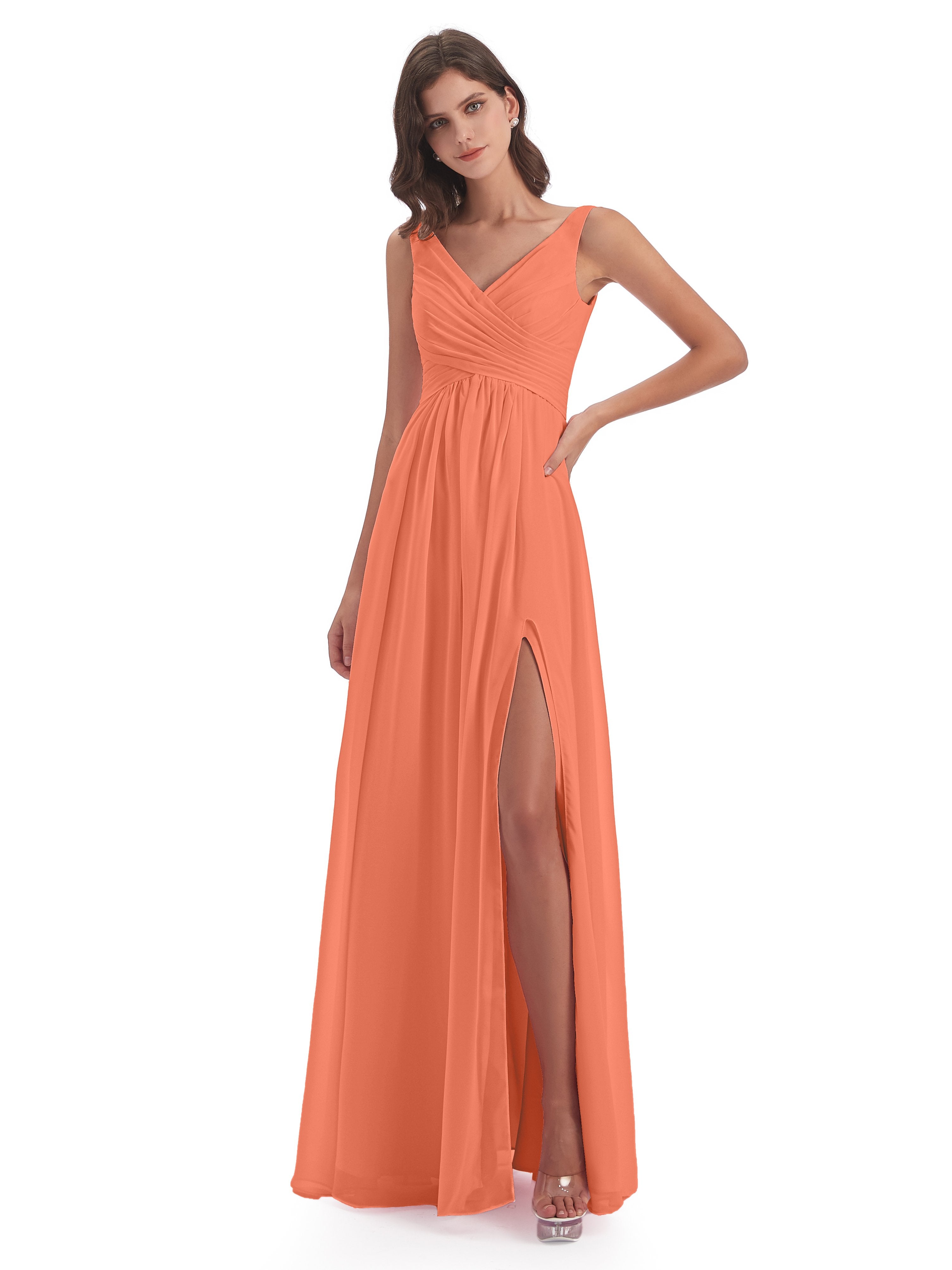 Sunset Orange Bridesmaids Dresses Chiffon Column Long Bridesmaid Dress Sunset Orange Bridesmaids Dresses Chiffon Column Long Bridesmaid Dress