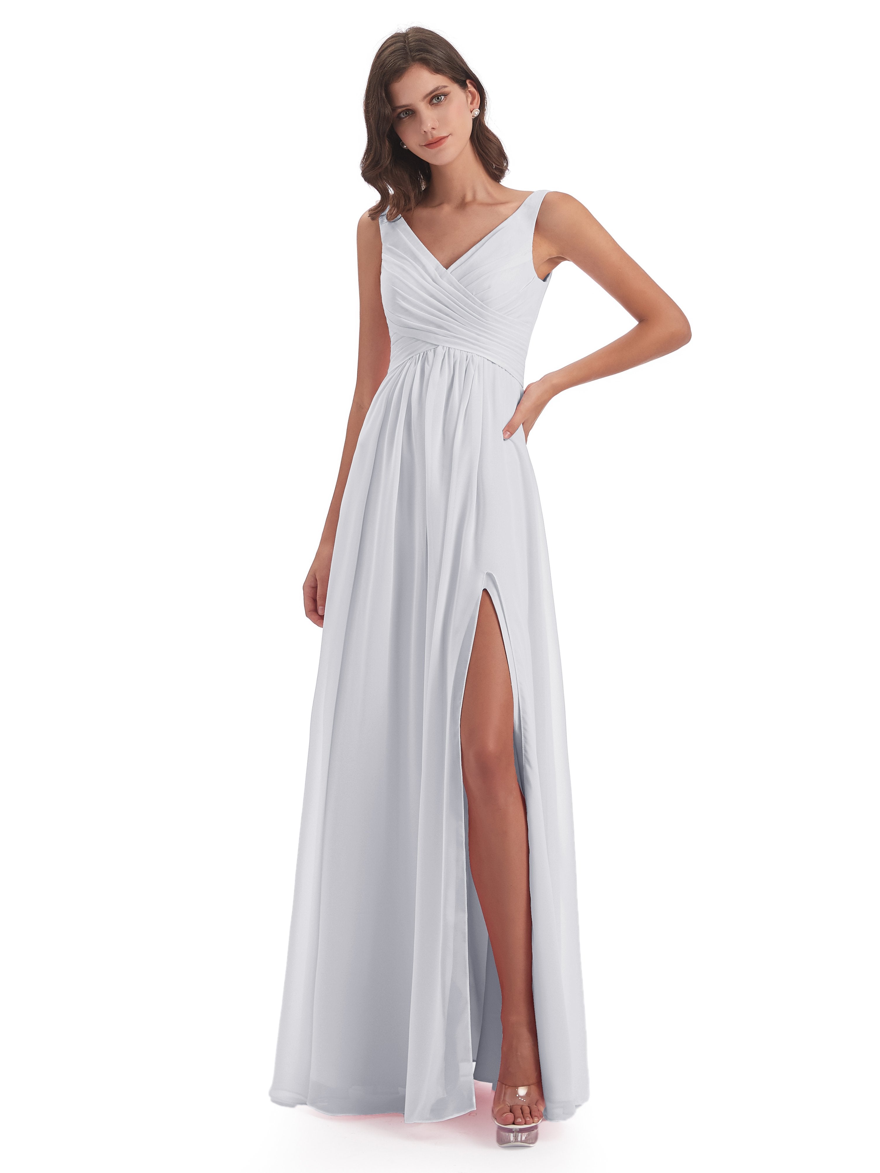 White Bridesmaid Dresses For Sale Chiffon Column Long Bridesmaid Dress