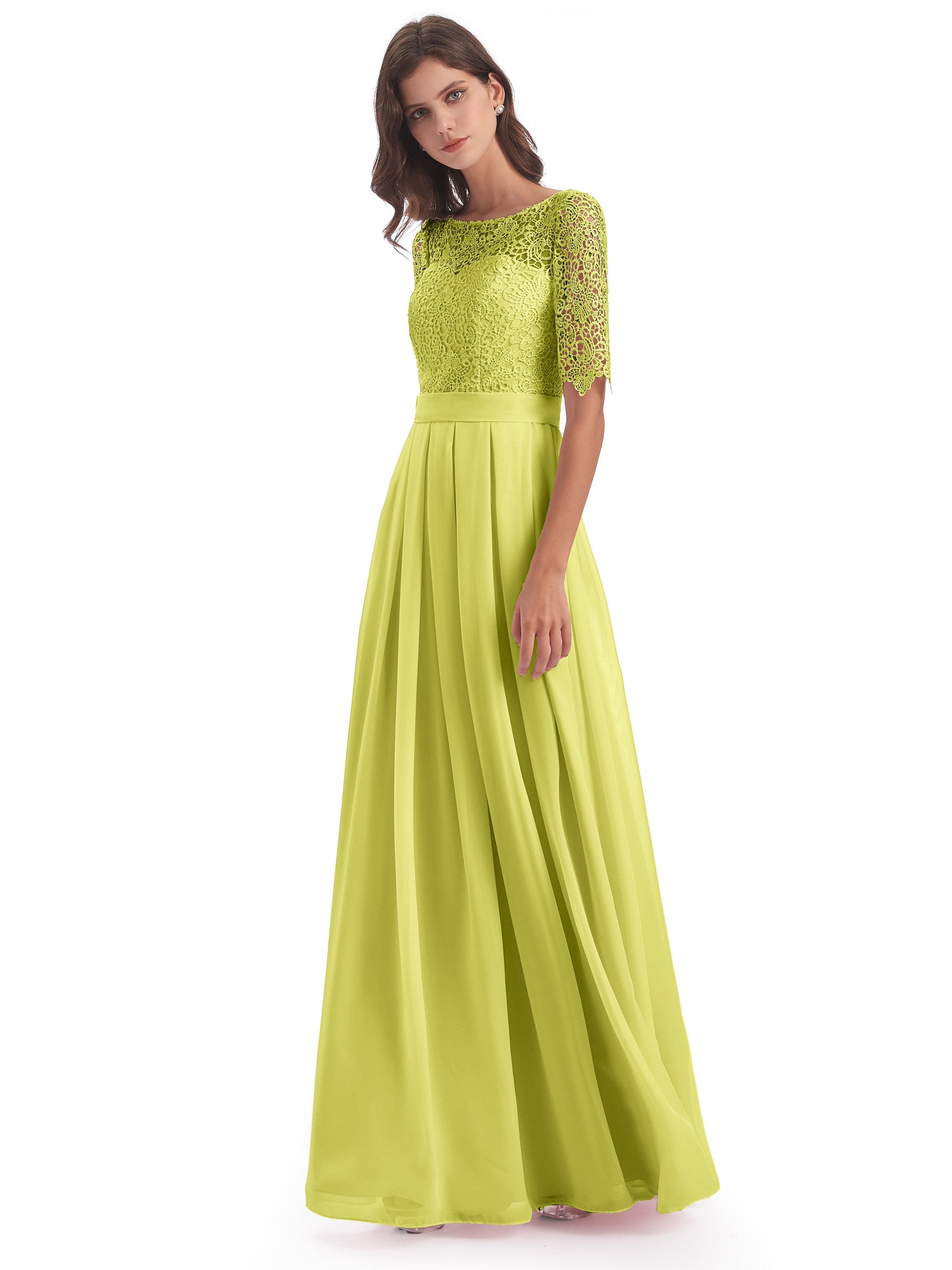 Daffodil Colour Bridesmaid Dresses Brielle Impressive Lace Half Sleeve Daffodil Colour Bridesmaid Dresses Brielle Impressive Lace Half Sleeve