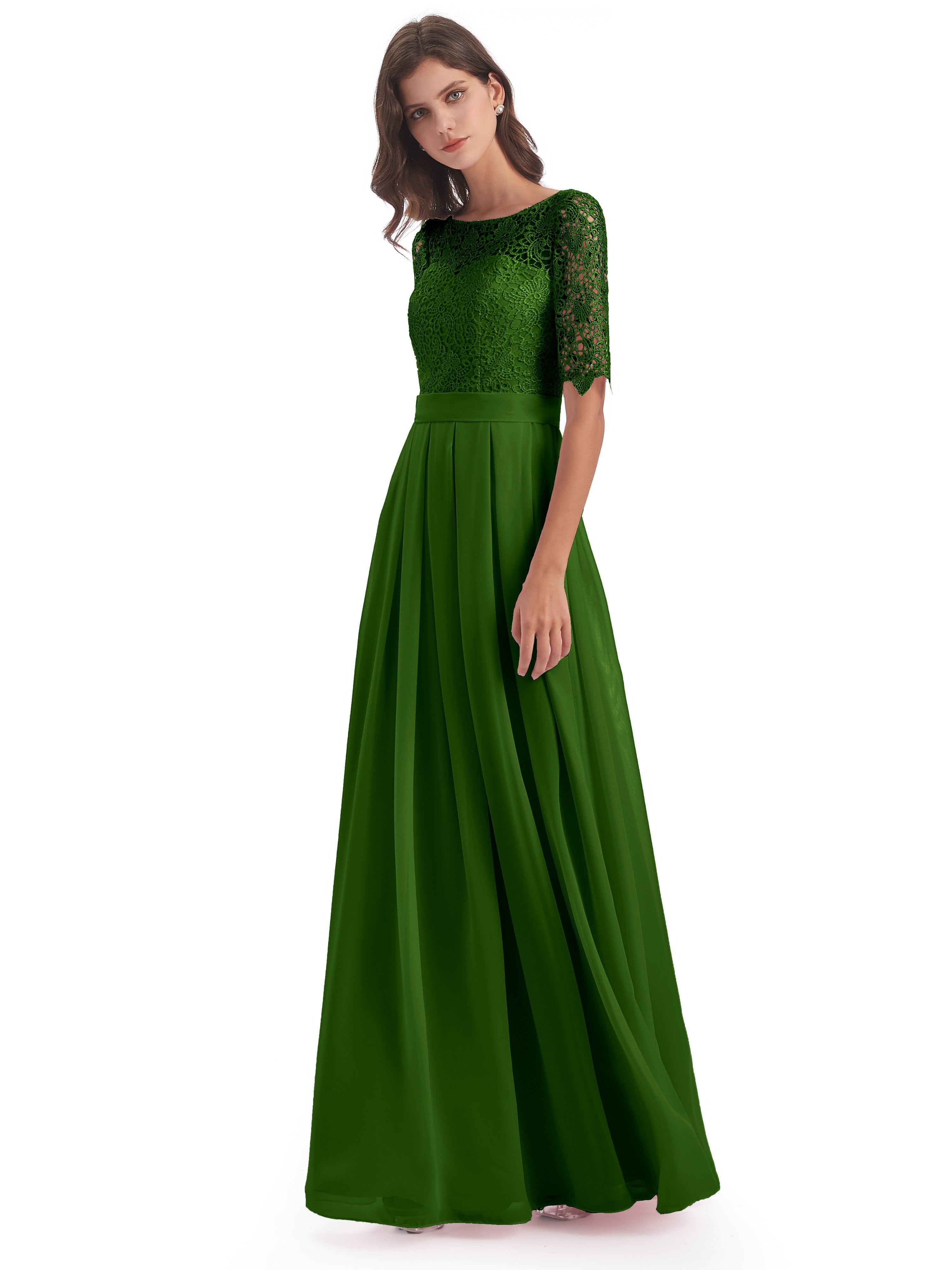 Bridesmaid Dresses Moss Green Brielle Impressive Lace Half Sleeves Chi