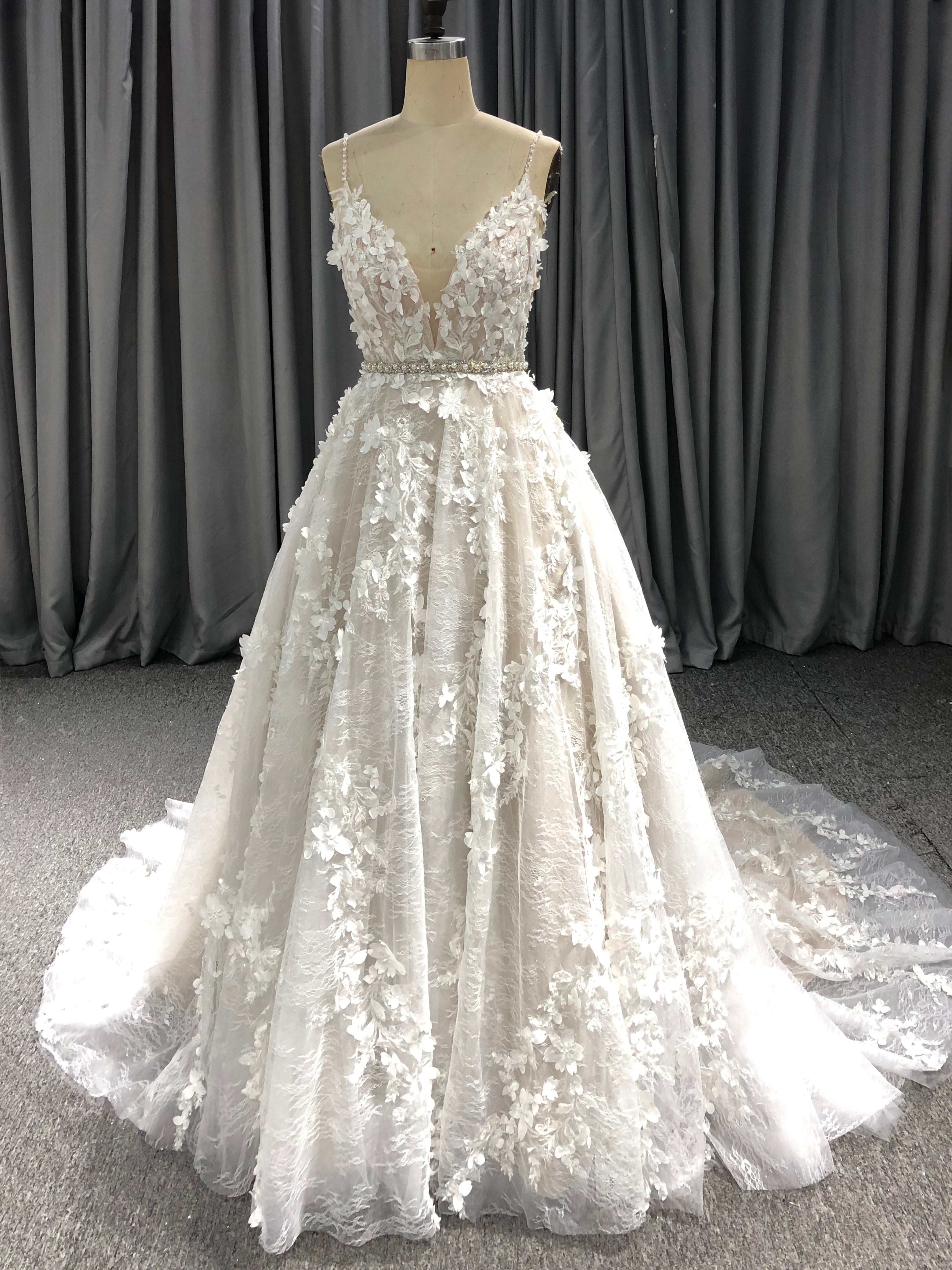 A-Line Spaghetti Straps Sweep Train Wedding Dresses With Lace A-Line Spaghetti Straps Sweep Train Wedding Dresses With Lace