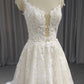 A-Line Spaghetti Straps Court Train Wedding Dresses With Lace