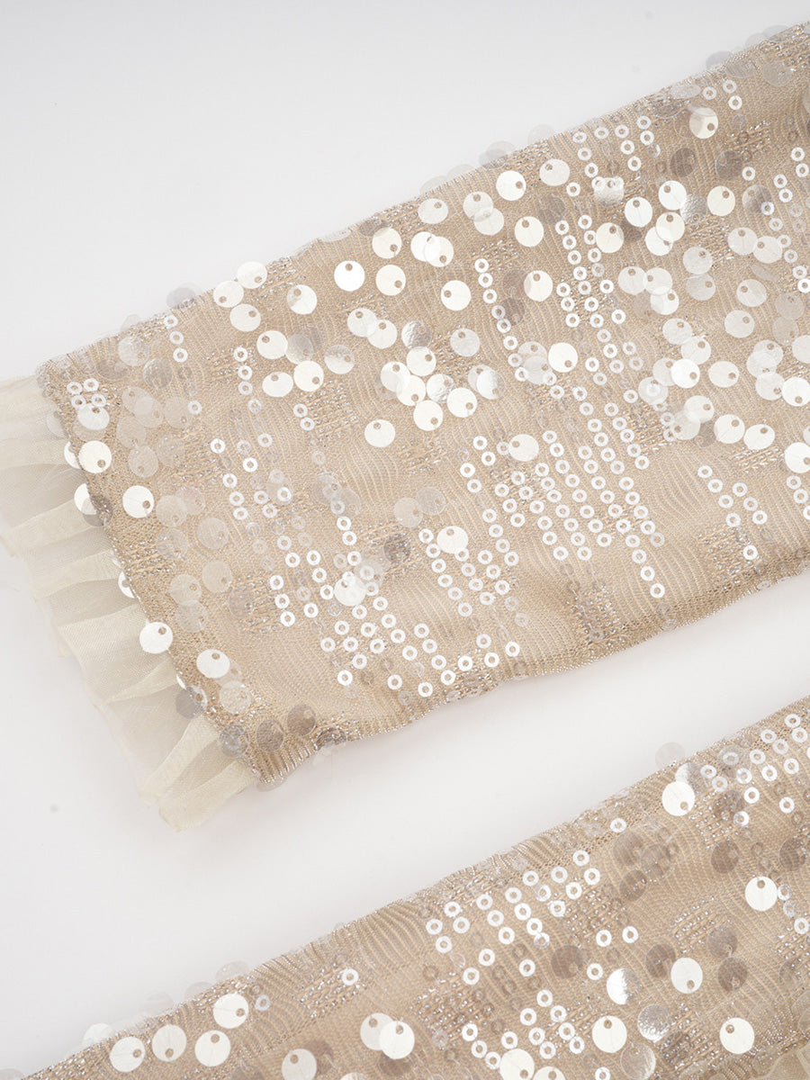 Cicinia A-Line Champagne Prom Dress Long Sleeves Sequin Elegant Evening Gown