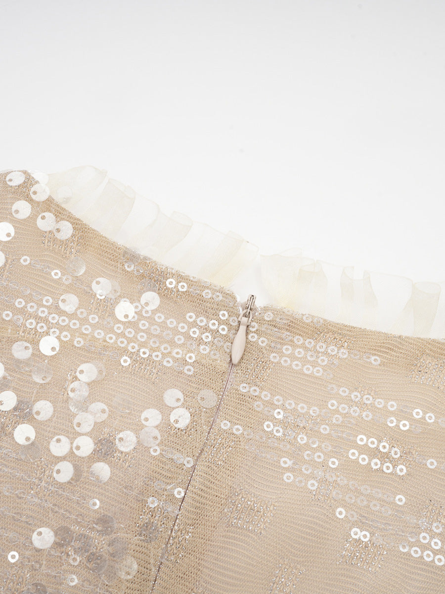 Cicinia A-Line Champagne Prom Dress Long Sleeves Sequin Elegant Evening Gown