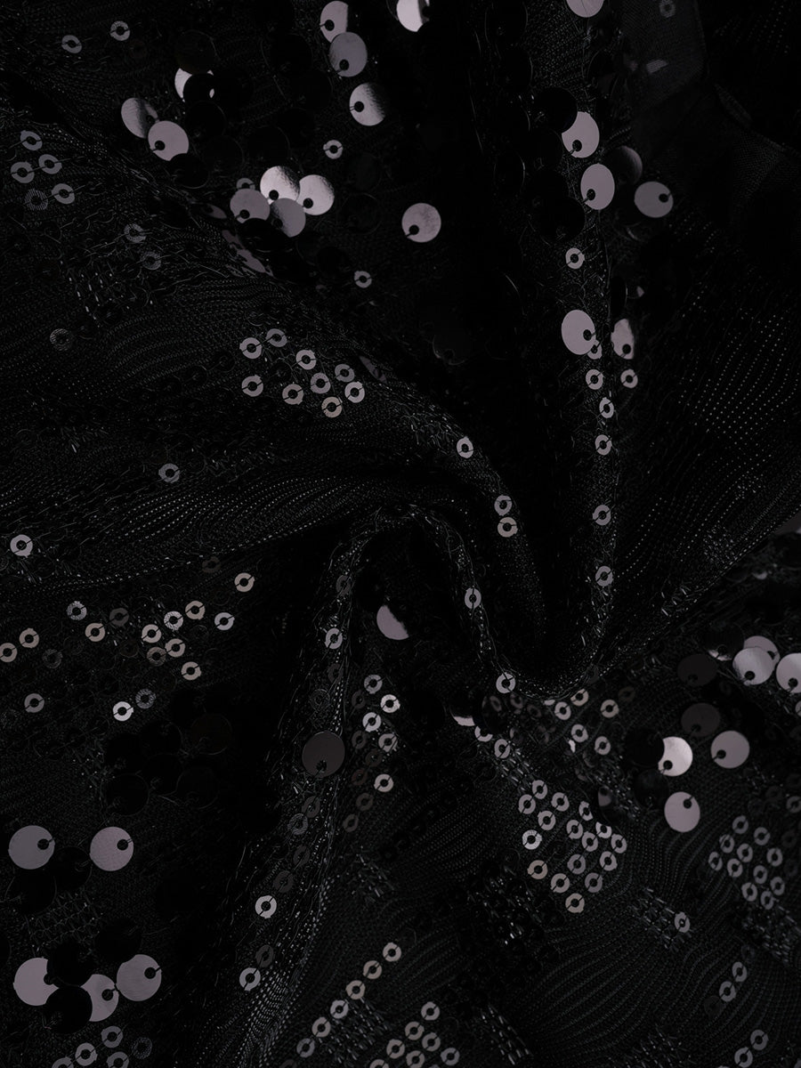 Cicinia A-Line Black Prom Dress Long Sleeves Sequin Elegant Evening Gown