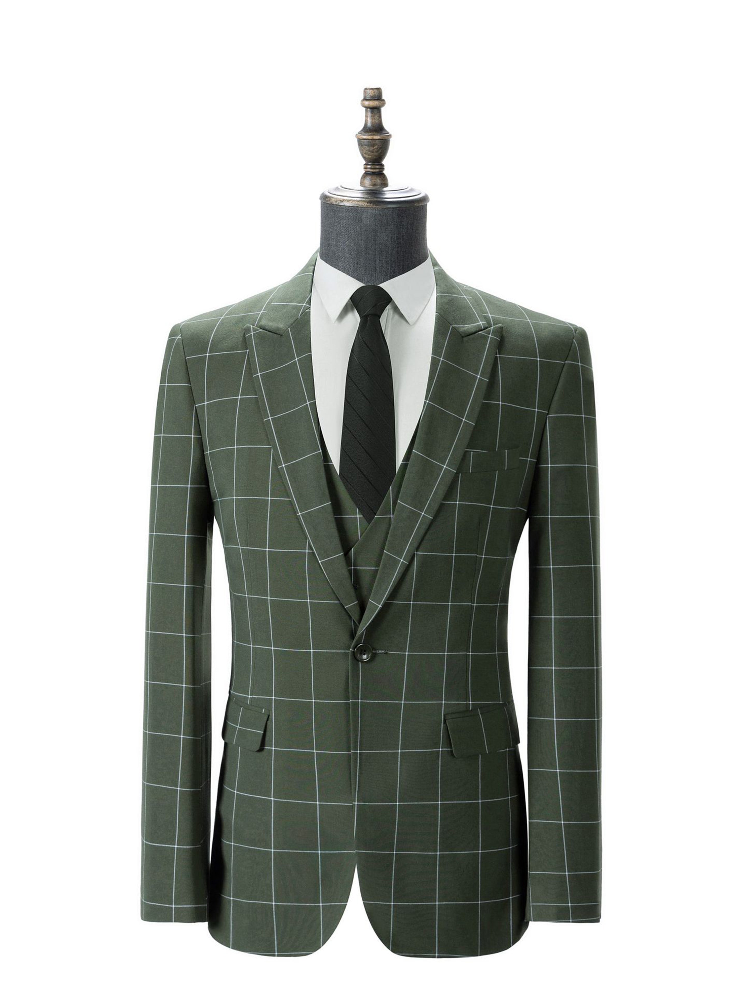 3 Piece Men's Suits Checked Suit for Weddings and Business