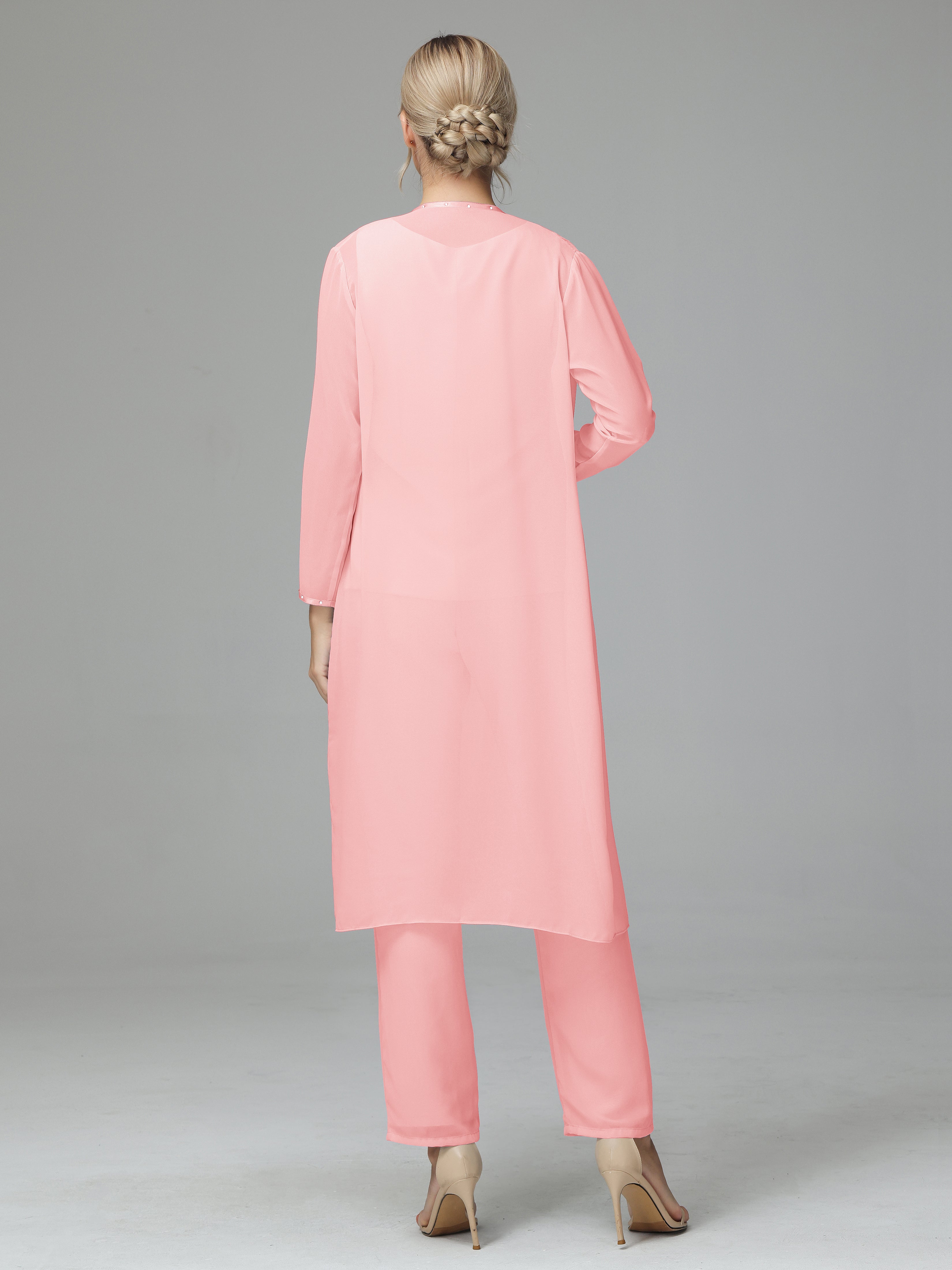 3 Pieces Chiffon Long Version Mother of the Bride Dress Pant Suits