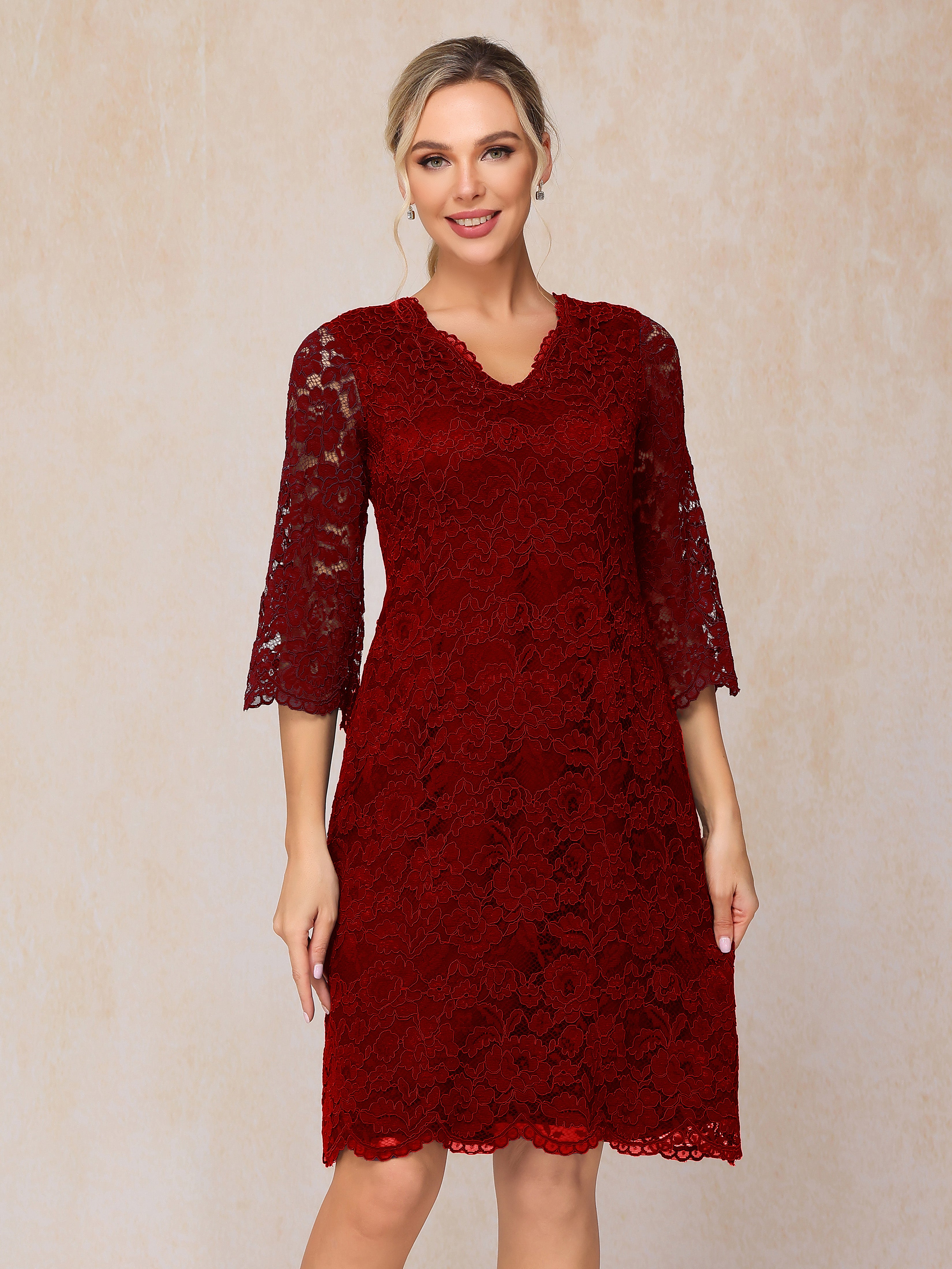 Appliques V-Neck Knee Length Chiffon Lace Mother of the Bride Dress Appliques V-Neck Knee Length Chiffon Lace Mother of the Bride Dress