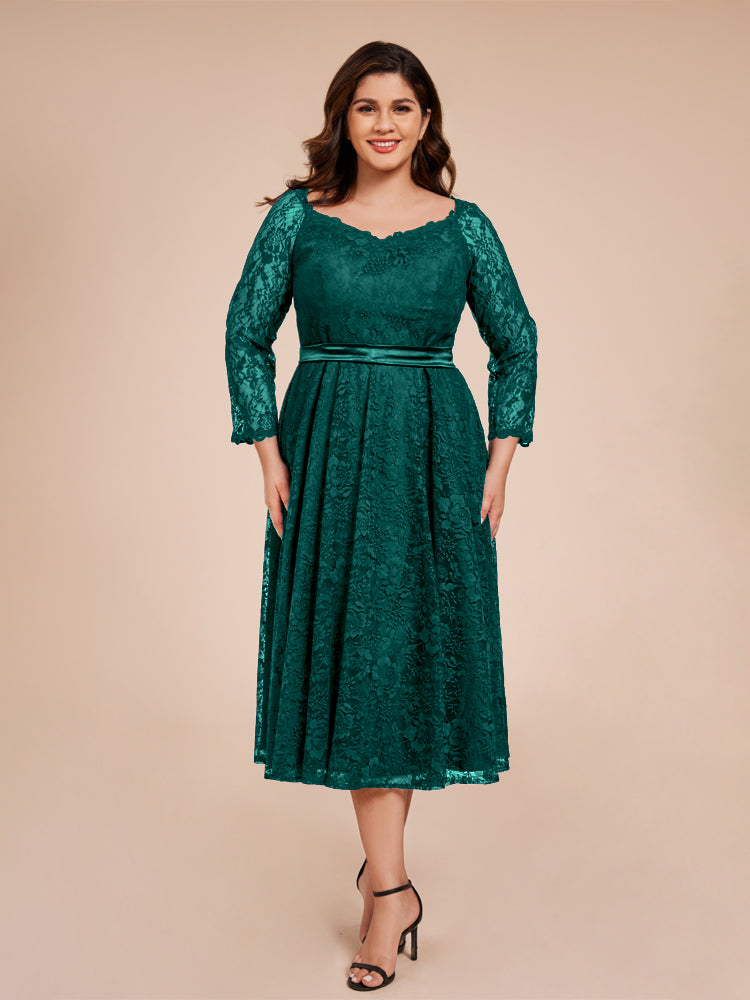 A-Line Lace Long Sleeves Soft Satin Mother of the Bride Dresses With B