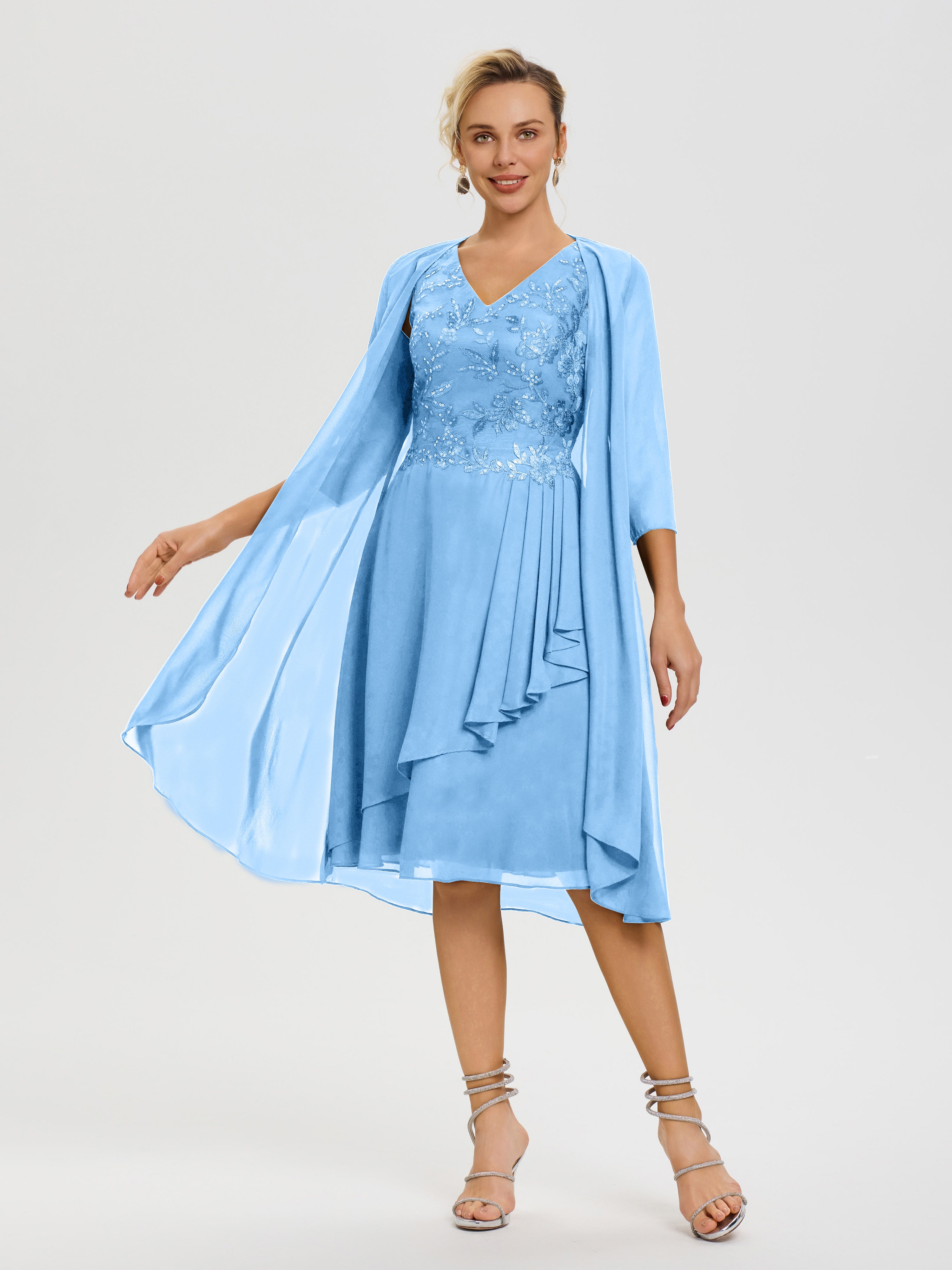 Blue Mother Of The Bride Dress Near Me 2 Pieces A Line V Neck Applique