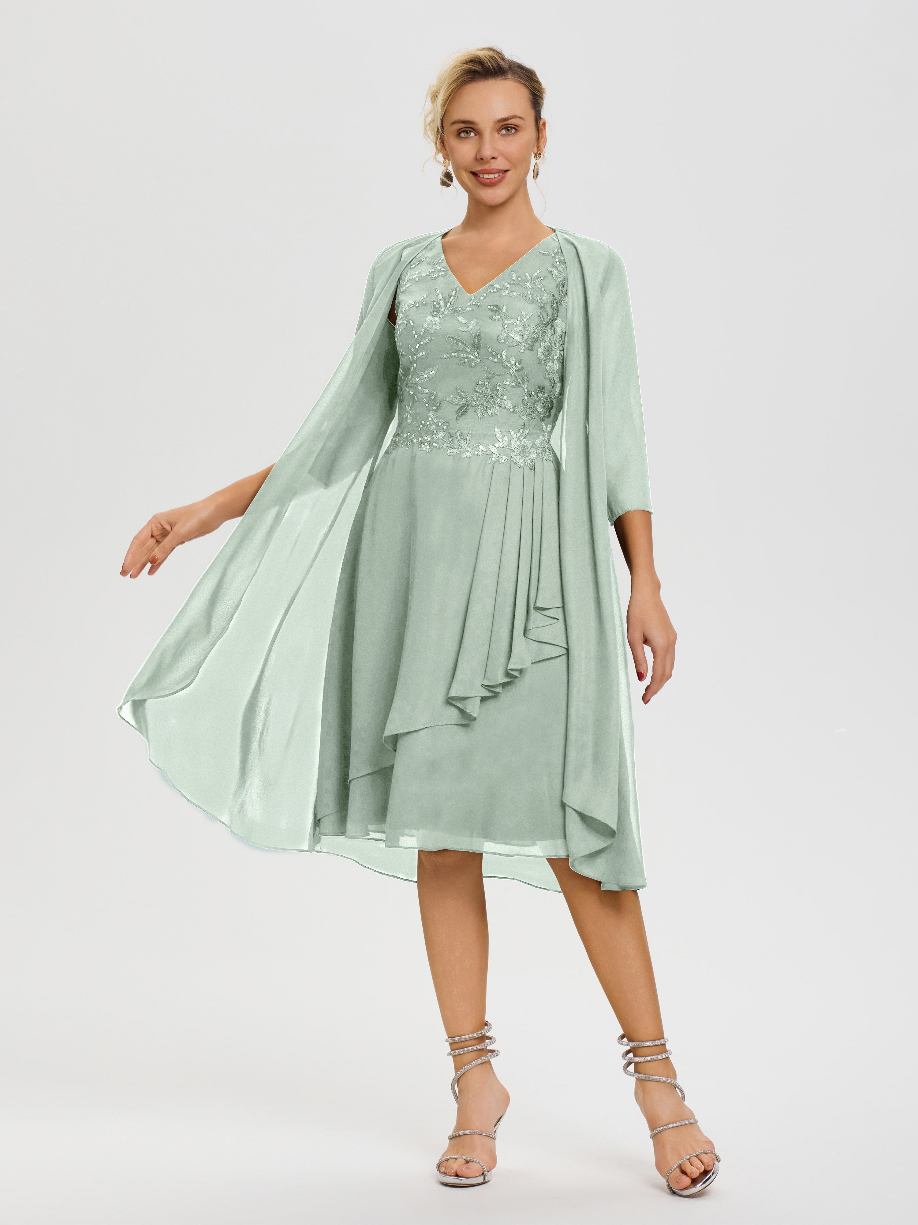 Cicinia Chiffon Celadon Mother Of The Bride Dress Plus Size Long Ankle Length Appliques Lace main image 1