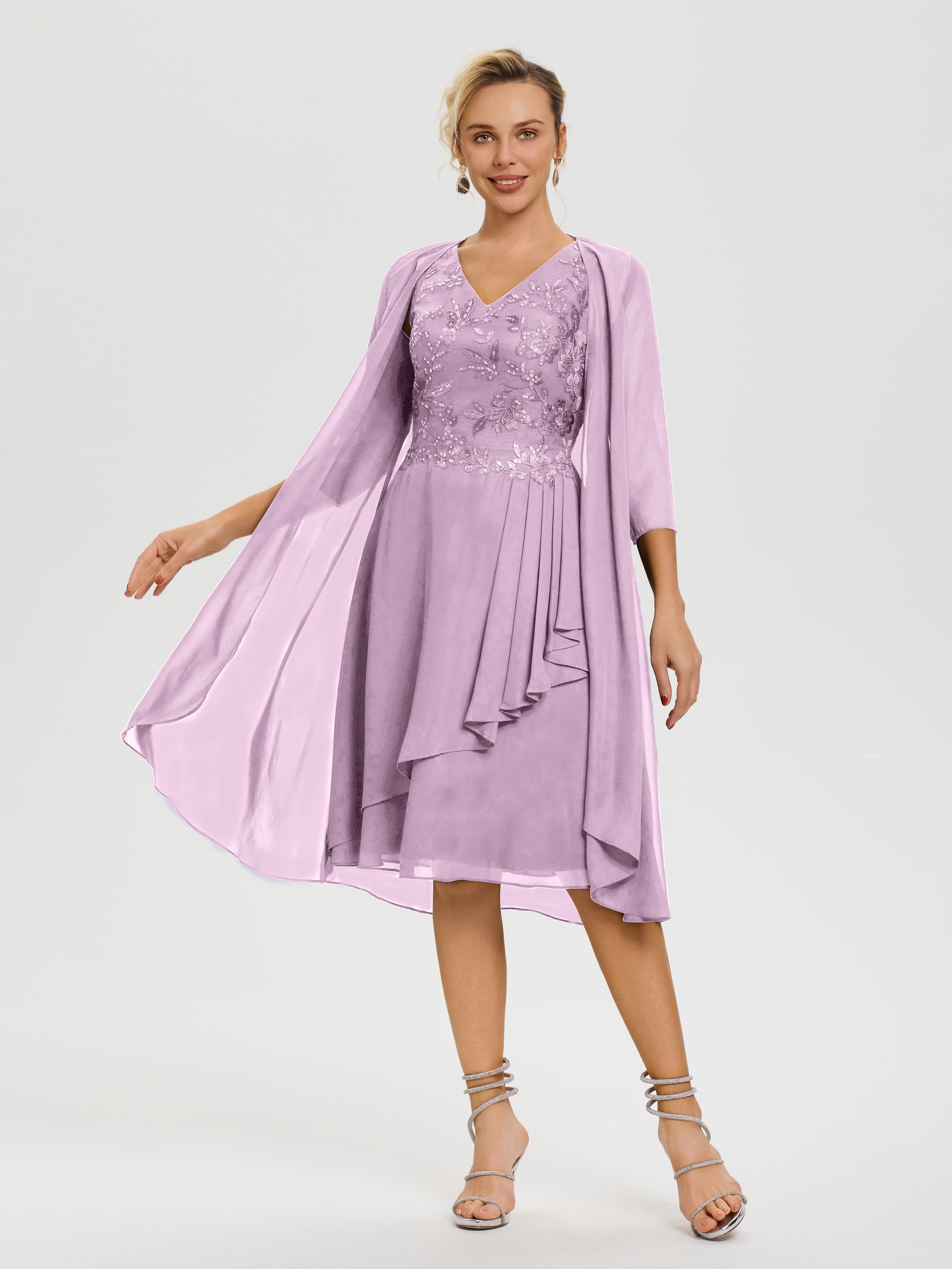 Wisteria Lace Short Sleeves V-Neck Mother Of The Bride Dress